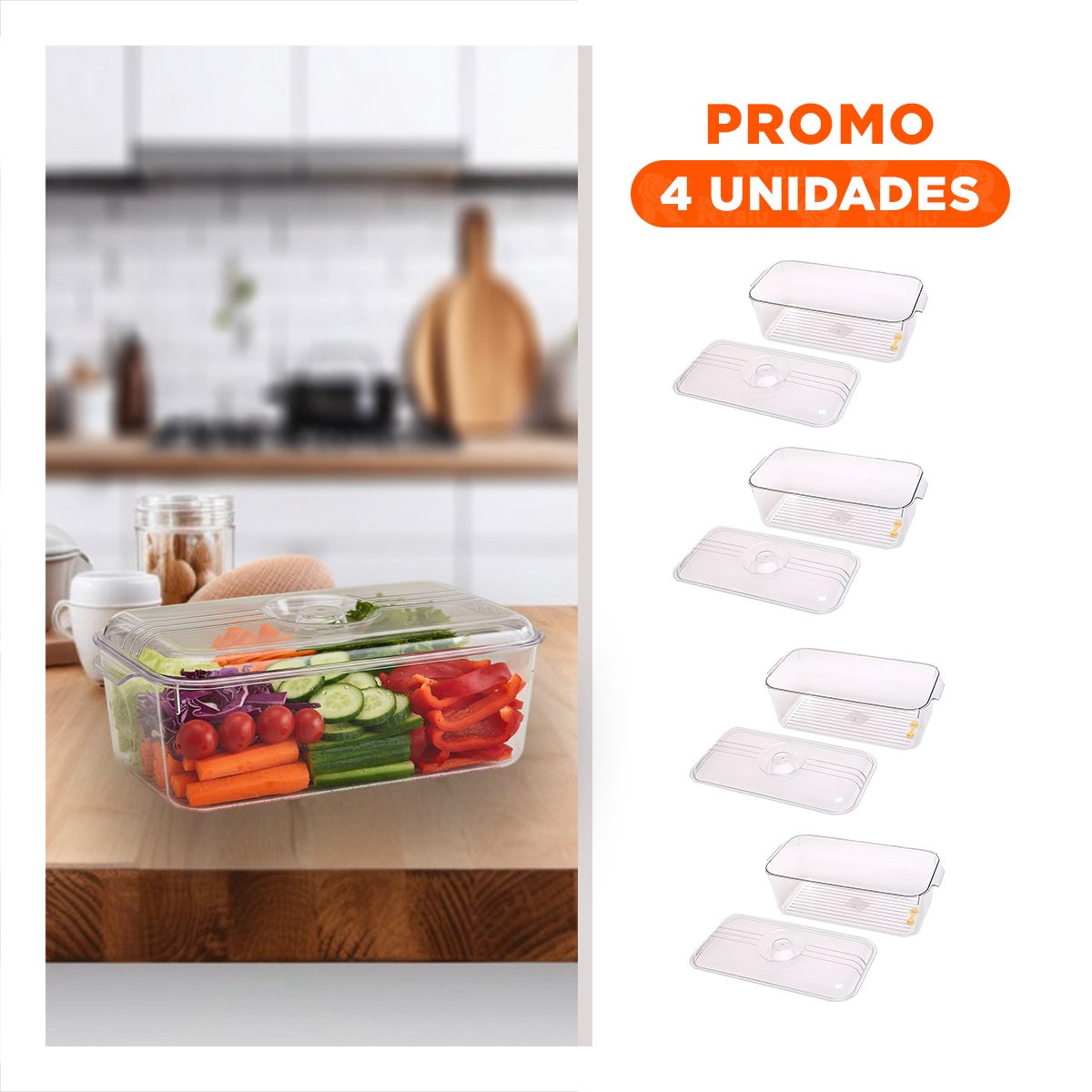 PACK4 ORGANIZADOR APILABLE RECTANGULAR CON TAPA 30X16X11CM TRANSPARENTE - 1
