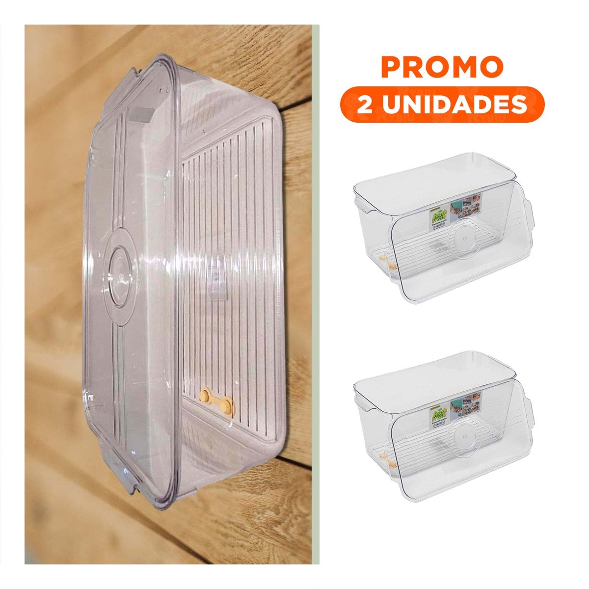 PACK2 CHAROLA ORGANIZADORA PARA VERDURAS Y CARNES 30X15X15CM TRANSPARENTE Y+REGALO STICKER - 1