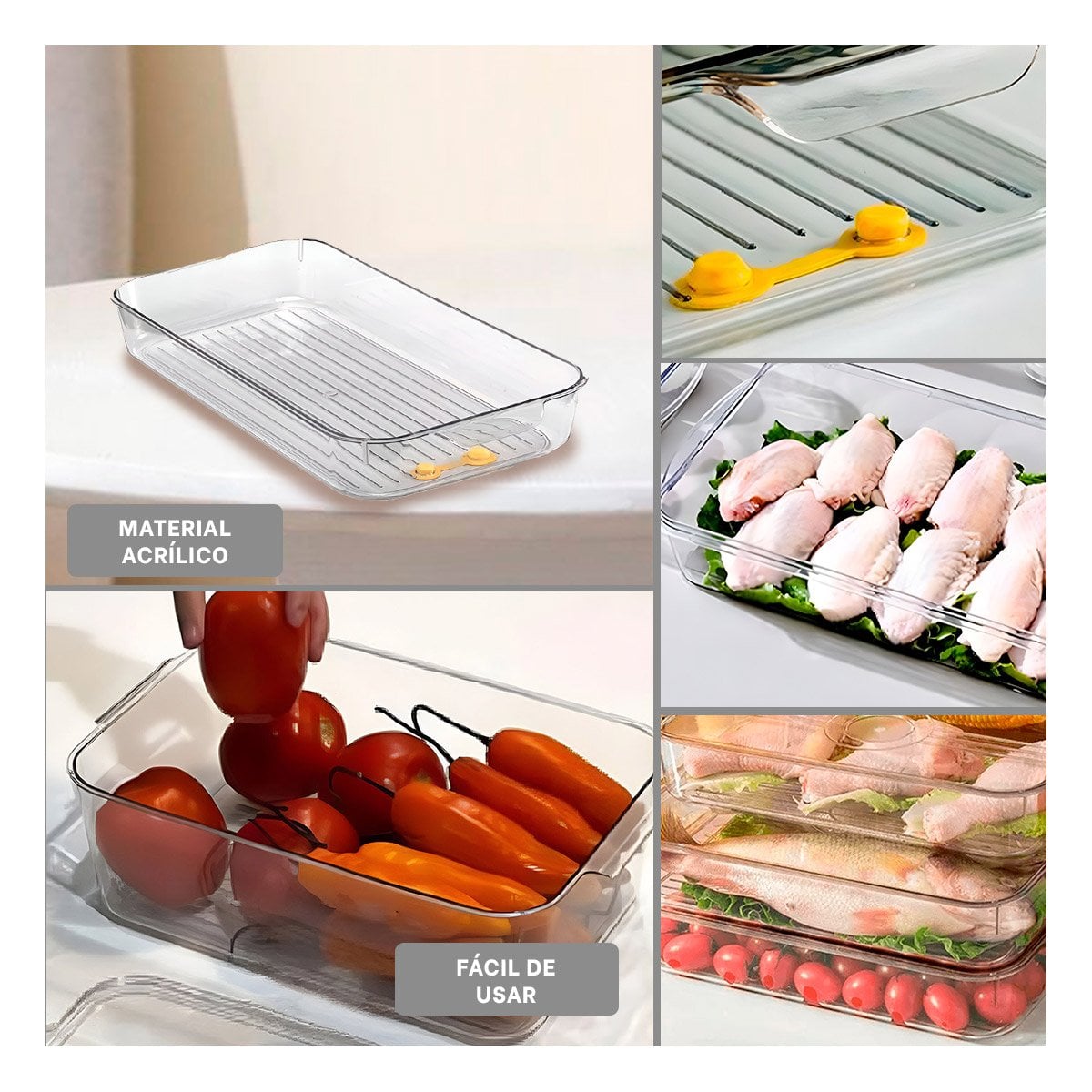 BANDEJA DE ACRILICO RECTANGULAR CON TAPA RECTA Y DESAGUE 30X16X5CM TRANSPARENTE - 2