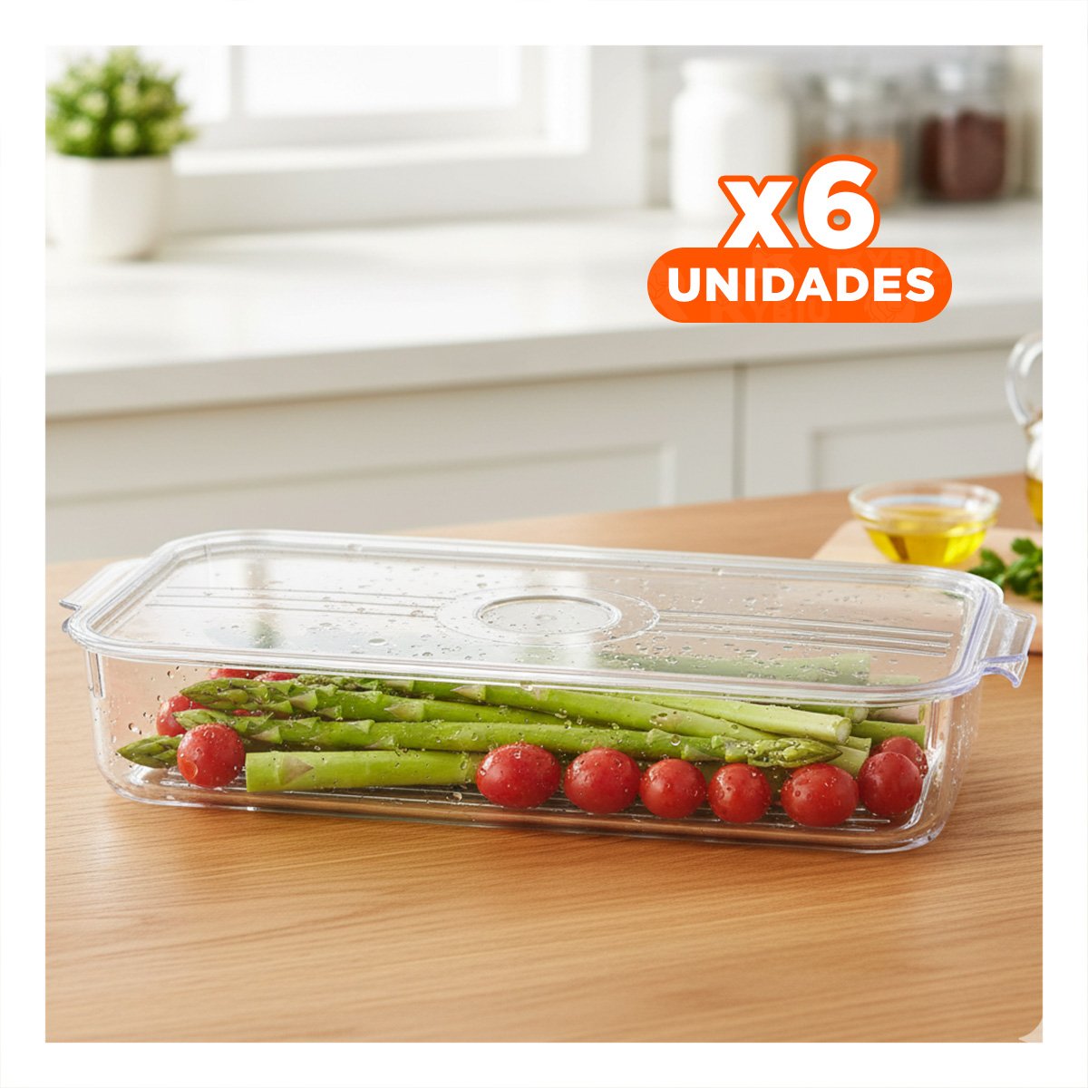 PACK6 CONTENEDOR RECTANGULAR CON DESAGUE INFERIOR 30X16X5CM TRANSPARENTE - 1
