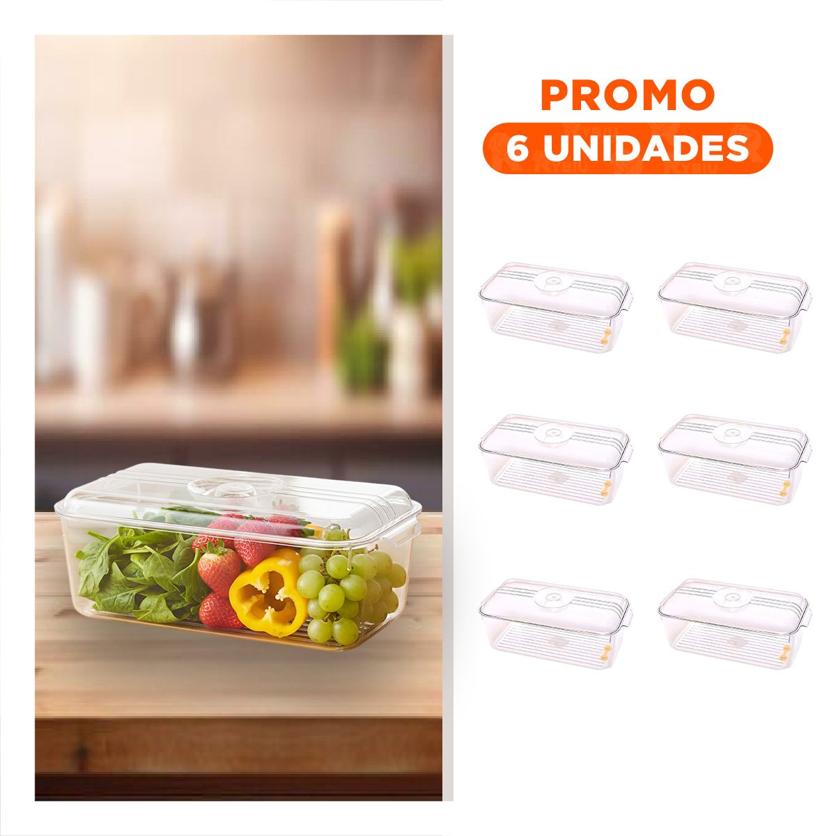 PACK6 RECIPIENTE APILABLE DE COCINA CON TAPA 30X16X11CM TRANSPARENTE Y+REGALO STICKER - 1