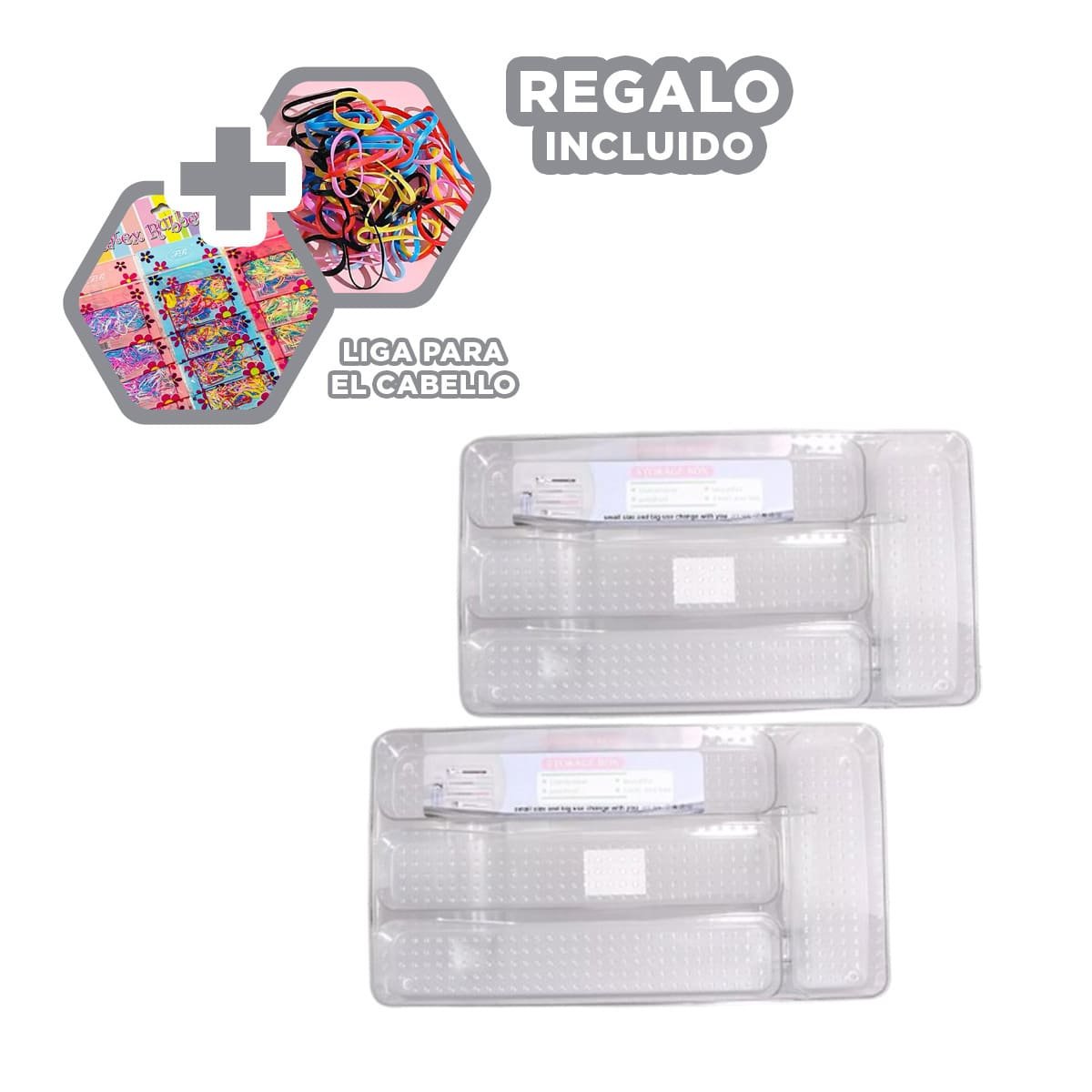 BANDEJA RECTANGULAR DE ACRILICO CON 4 COMPARTIMIENTOS 33X18X5CM TRANSPARENTE Y+LIGAS REGALO - 2