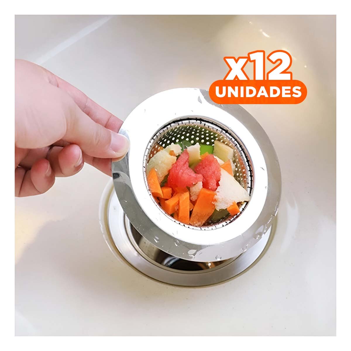 PACK12 FILTRO ANTIRESIDUOS 5,4 CM PLATEADO PARA BANO Y+REGALO STICKER - 1