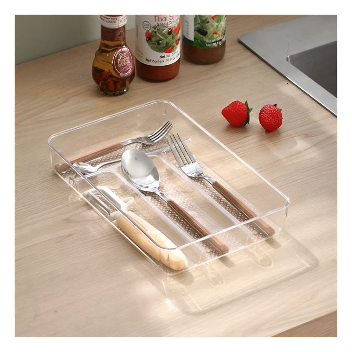 BANDEJA DRENANTE DE ACRILICO PARA CUBIERTOS Y UTENSILIOS 33X18X5CM TRANSPARENTE Y+POST IT - 1