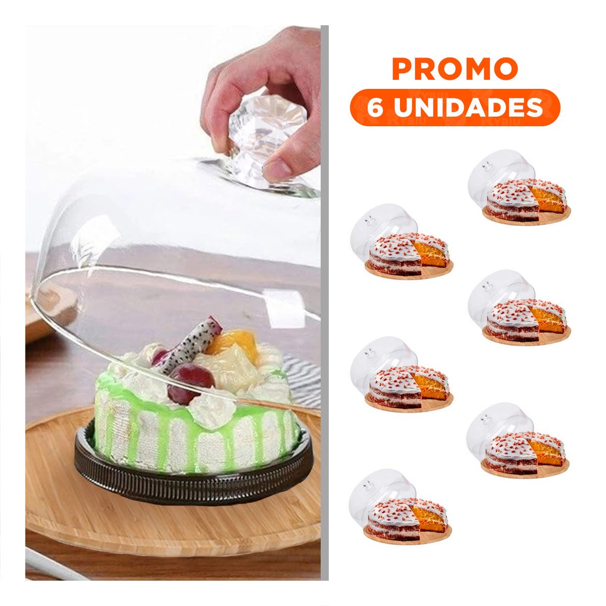 PACK6 PLATO PARA TARTAS REDONDO CON TAPA 28CM HOGAR FIESTA DECORACION NAVIDAD Y+REGALO STICKER - 1