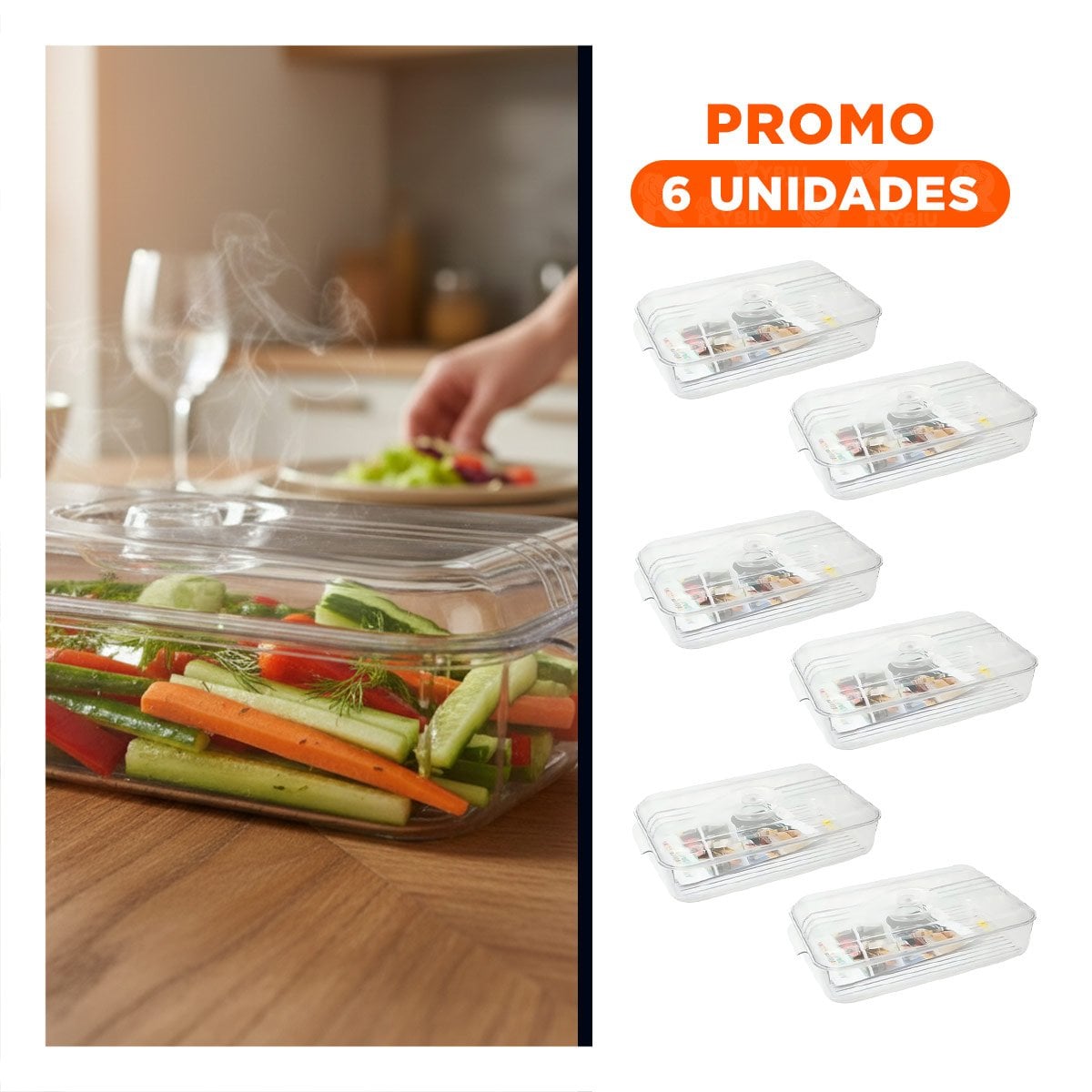 PACK6 CAJA ORGANIZADORA DE COCINA MULTIUSO 30X16X7CM TRANSPARENTE Y+REGALO STICKER - 1