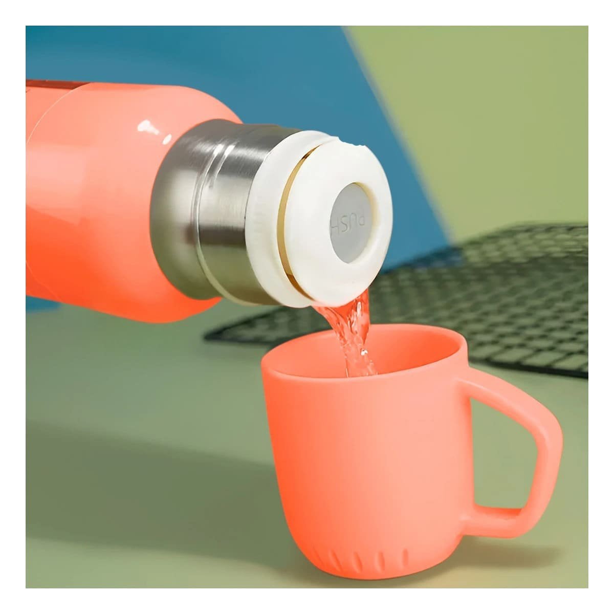 TERMO DE 500 ML CON 3 TAZAS NARANJA PARA HOGAR Y OFICINA MODERNA - 1