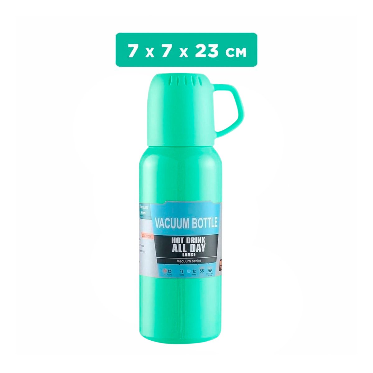 RECIPIENTE TERMICO DE 500ML CON 3 TAZAS VERDE AGUA PORTATIL MODERNO Y+LIGAS REGALO - 4