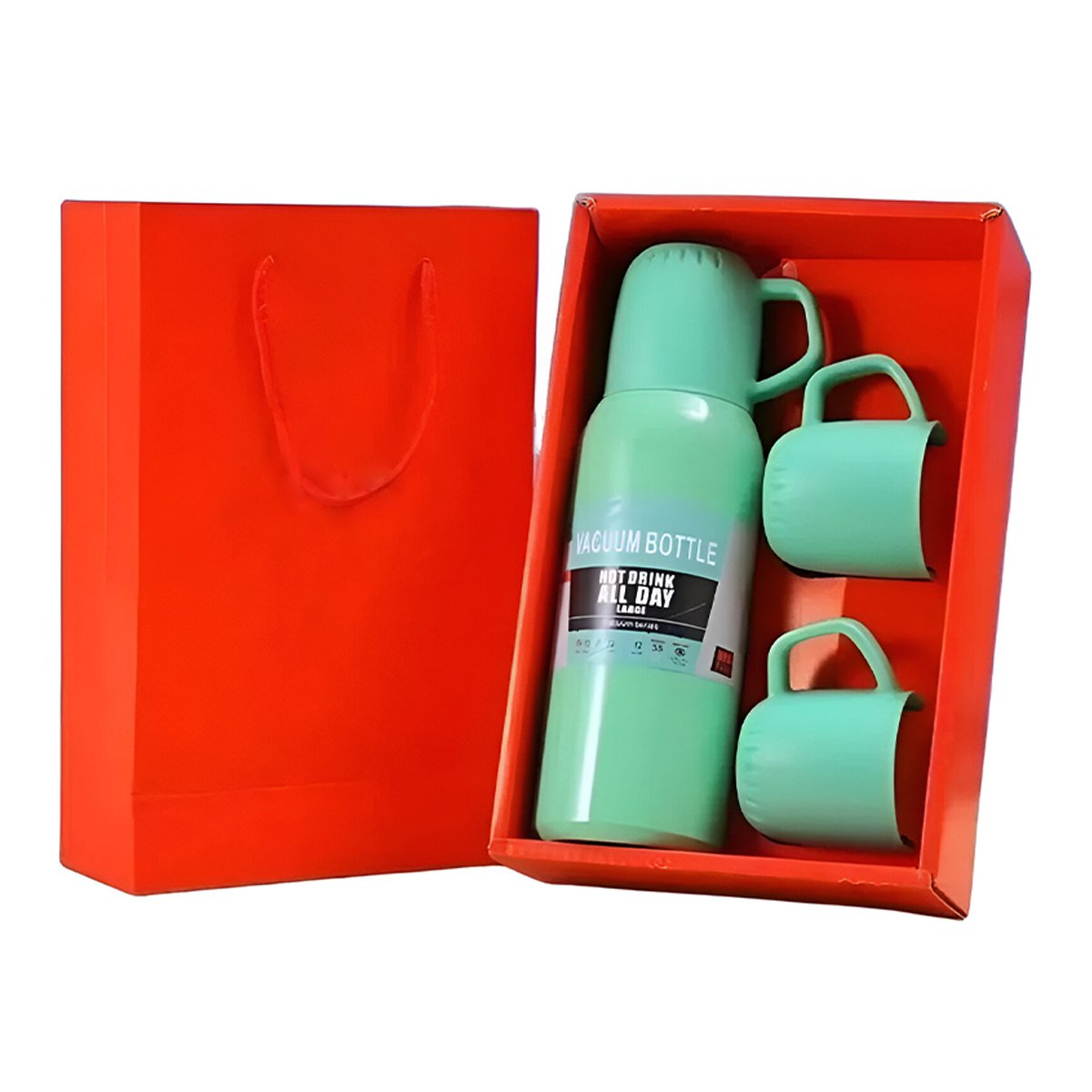 RECIPIENTE TERMICO DE 500ML CON 3 TAZAS VERDE AGUA PORTATIL MODERNO Y+LIGAS REGALO - 5