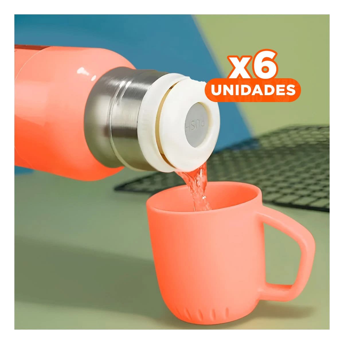 PACK6 VASO MODERNO 500 ML CON 3 TAZAS NARANJA PARA ESTILO EJECUTIVO Y+PAPEL REGALO - 1