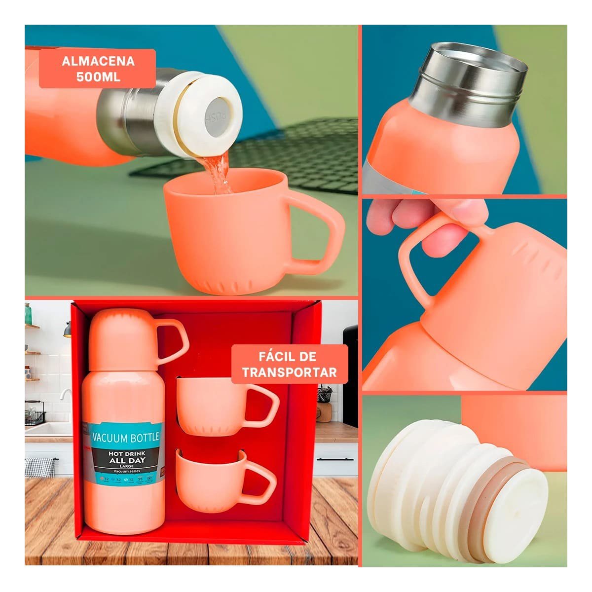 PACK6 VASO MODERNO 500 ML CON 3 TAZAS NARANJA PARA ESTILO EJECUTIVO Y+PAPEL REGALO - 3