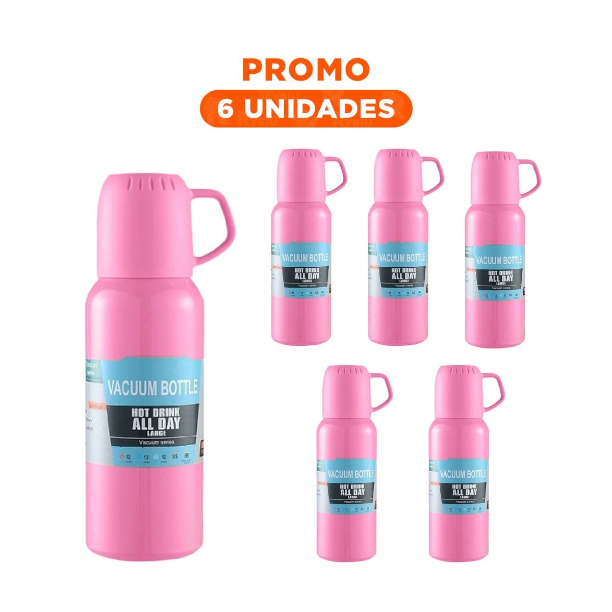 PACK6 RECIPIENTE PORTATIL DE 500ML CON 3 TAZAS ROSADO DURADERO RESISTENTE Y+REGALO STICKER - 1