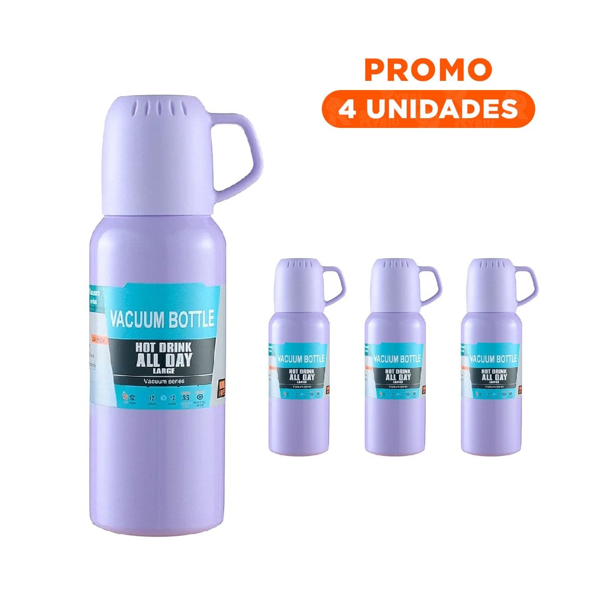 PACK4 BOTELLA MODERNA 500 ML CON 3 TAZAS LILA PARA ESTILO DIARIO - 1