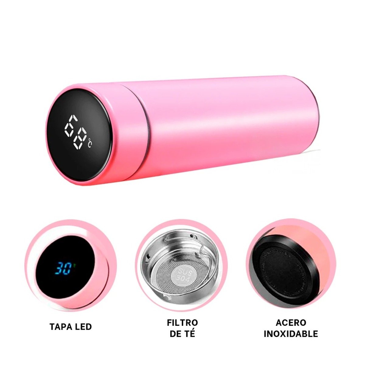 RECIPIENTE INTELIGENTE TERMICO 500 ML CON FILTRO DE TE PARA OFICINA Y HOGAR Y+PAPEL REGALO - 5