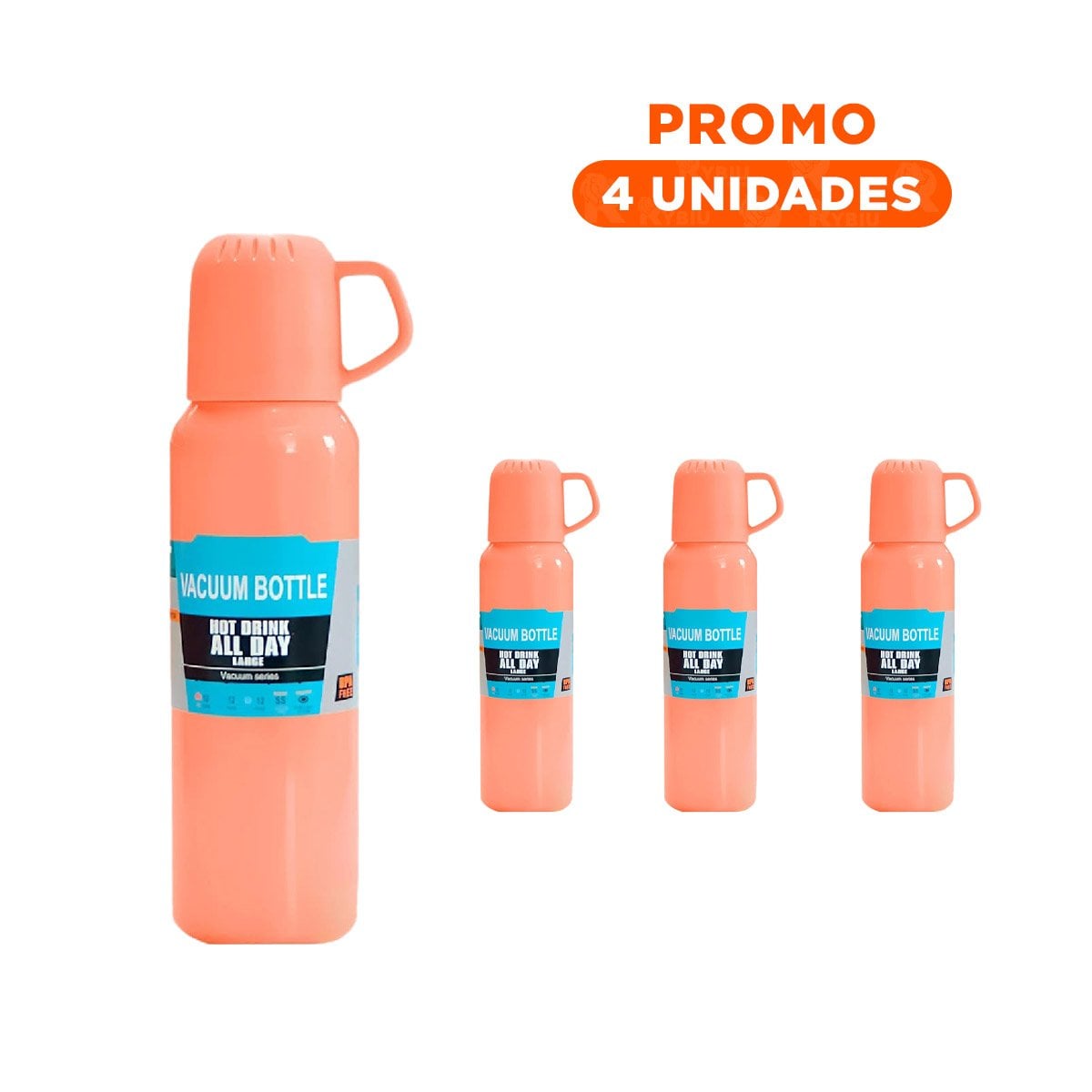 PACK4 BOTELLA MODERNA 500 ML CON 3 TAZAS NARANJA PARA ESTILO DIARIO - 1