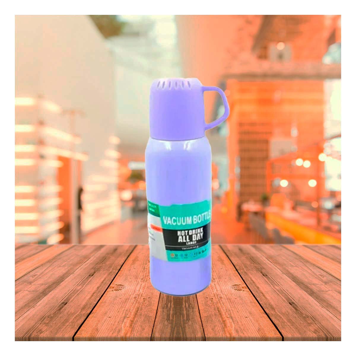BOTELLA TERMICA DE 500 ML CON 3 TAZAS LILA PARA VIAJES Y TRABAJO DIARIO Y+PAPEL REGALO - 2