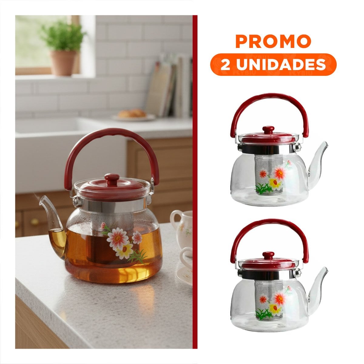 PACK2 CONTENEDOR ELEGANTE PARA HOGAR Y OFICINA 1400ML GUINDA Y+REGALO STICKER - 1