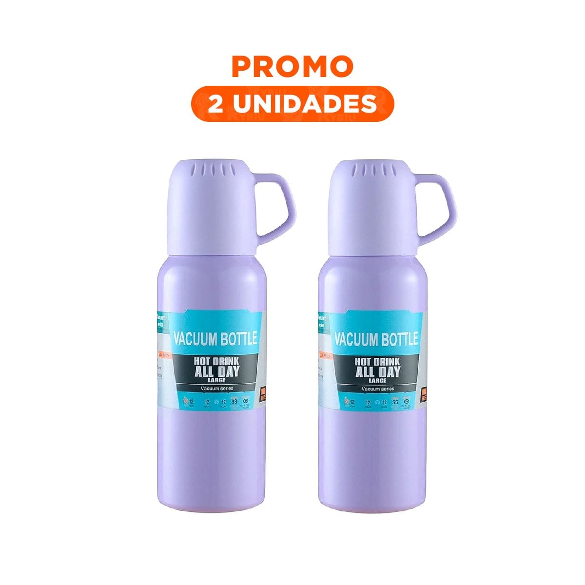 PACK2 BOTELLA PORTATIL 500 ML CON 3 TAZAS LILA PARA VIAJES CORTOS Y+REGALO STICKER - 1
