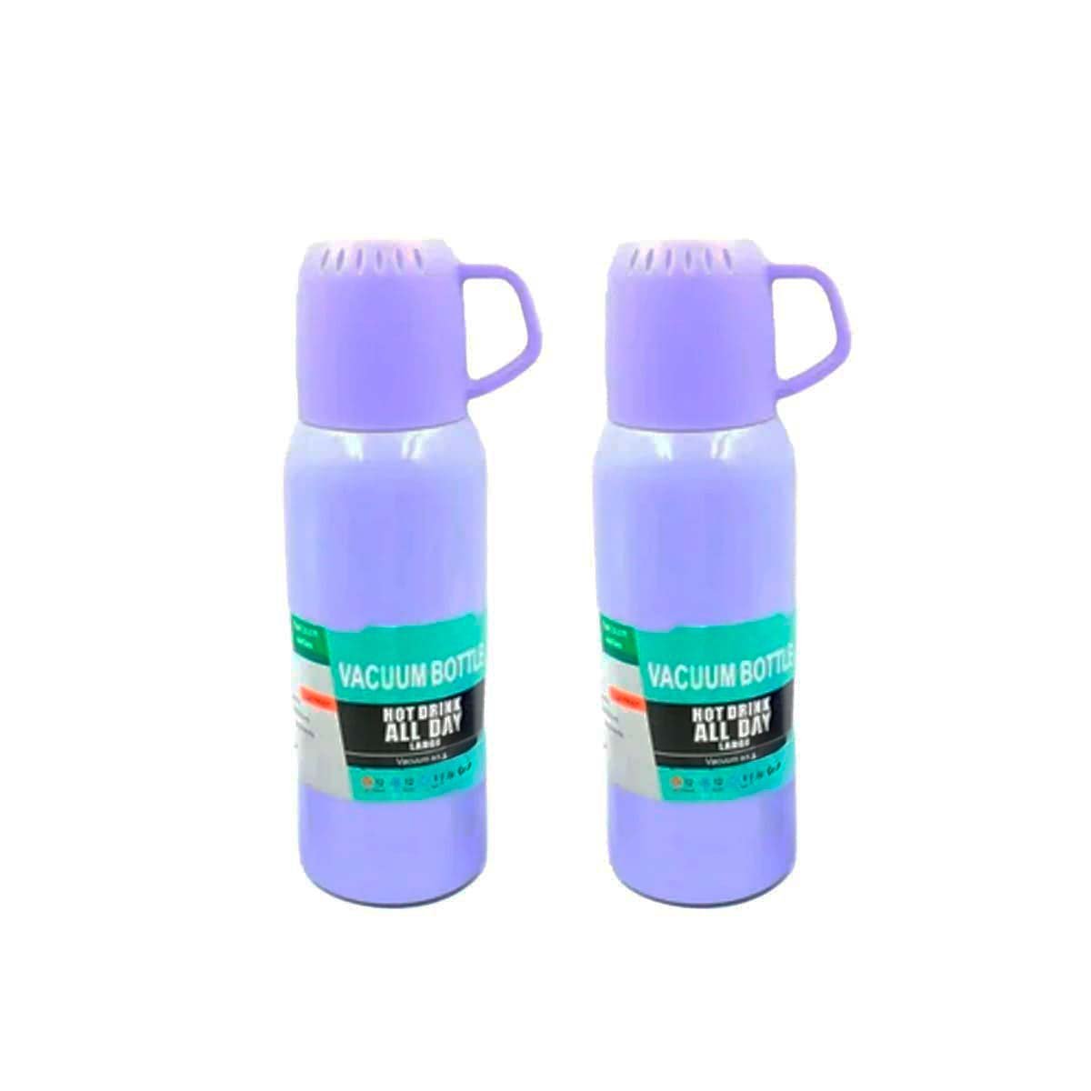 PACK2 BOTELLA PORTATIL 500 ML CON 3 TAZAS LILA PARA VIAJES CORTOS Y+REGALO STICKER - 2