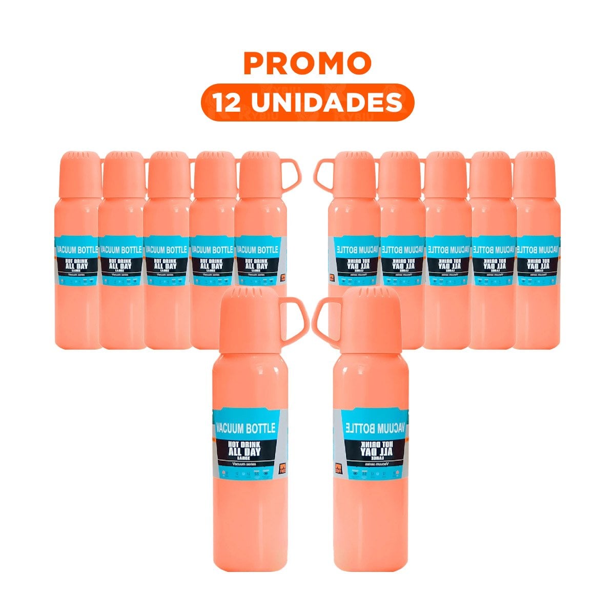 PACK12 JARRA REUTILIZABLE 500 ML CON 3 TAZAS NARANJA PARA OFICINA - 1