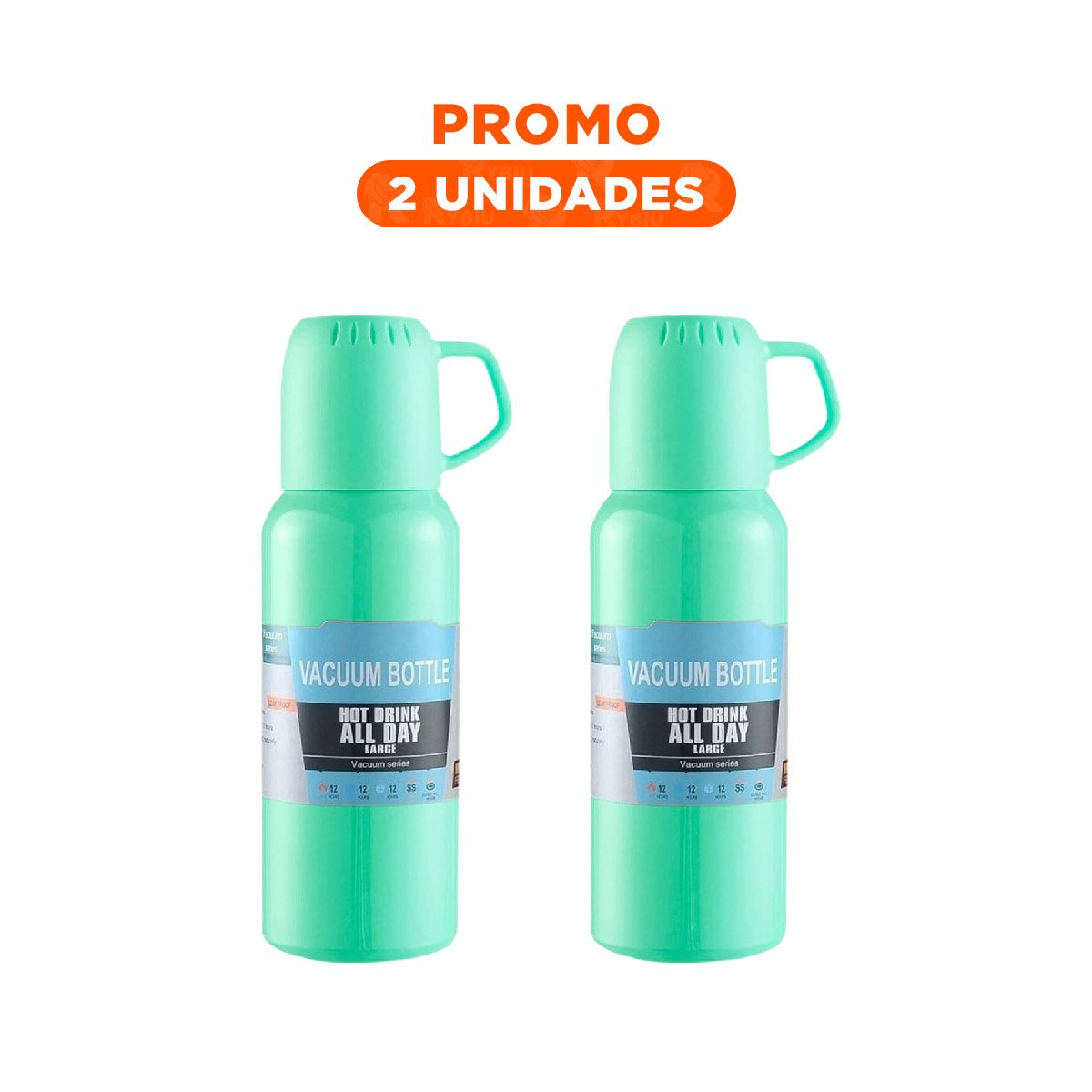PACK2 MODELO TERMICO DE 500ML CON 3 TAZAS VERDE AGUA RESISTENTE Y+REGALO STICKER - 1