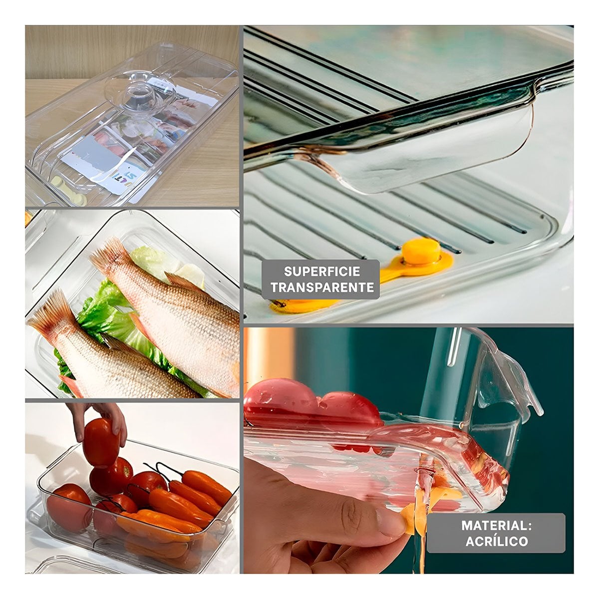 BANDEJA DE COCINA PARA CONSERVAR ALIMENTOS FRESCOS 30X16X7CM TRANSPARENTE Y+LIGAS REGALO - 1