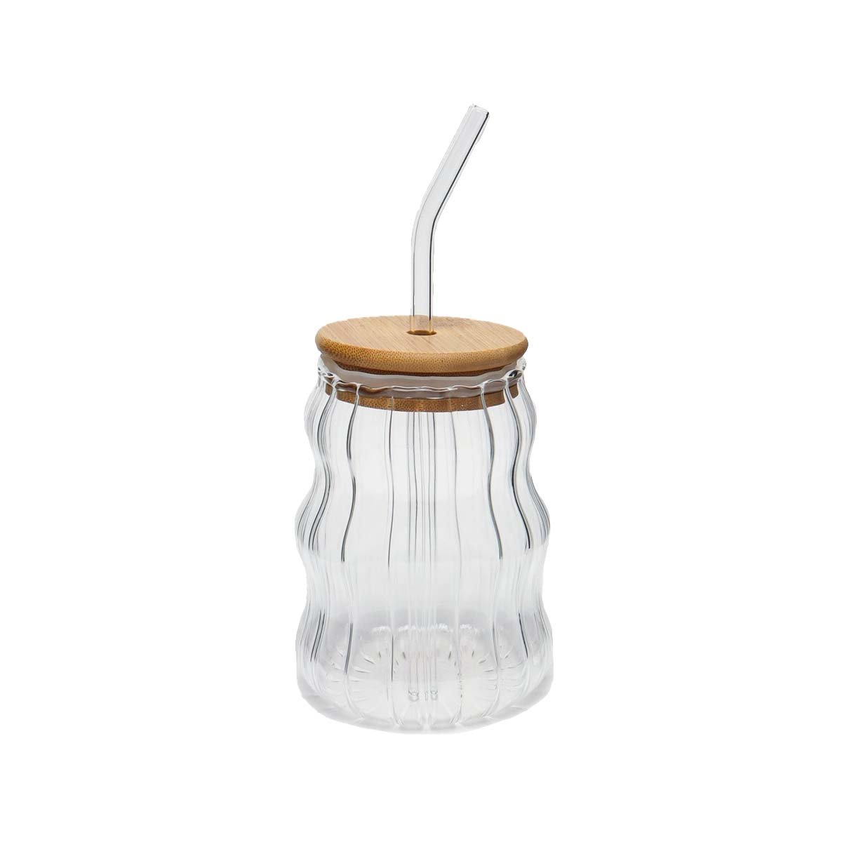TAZA DE VIDRIO 500 ML CON TAPA PRACTICA Y SORBETE CURVAS A RAYAS Y+LIGAS REGALO - 5