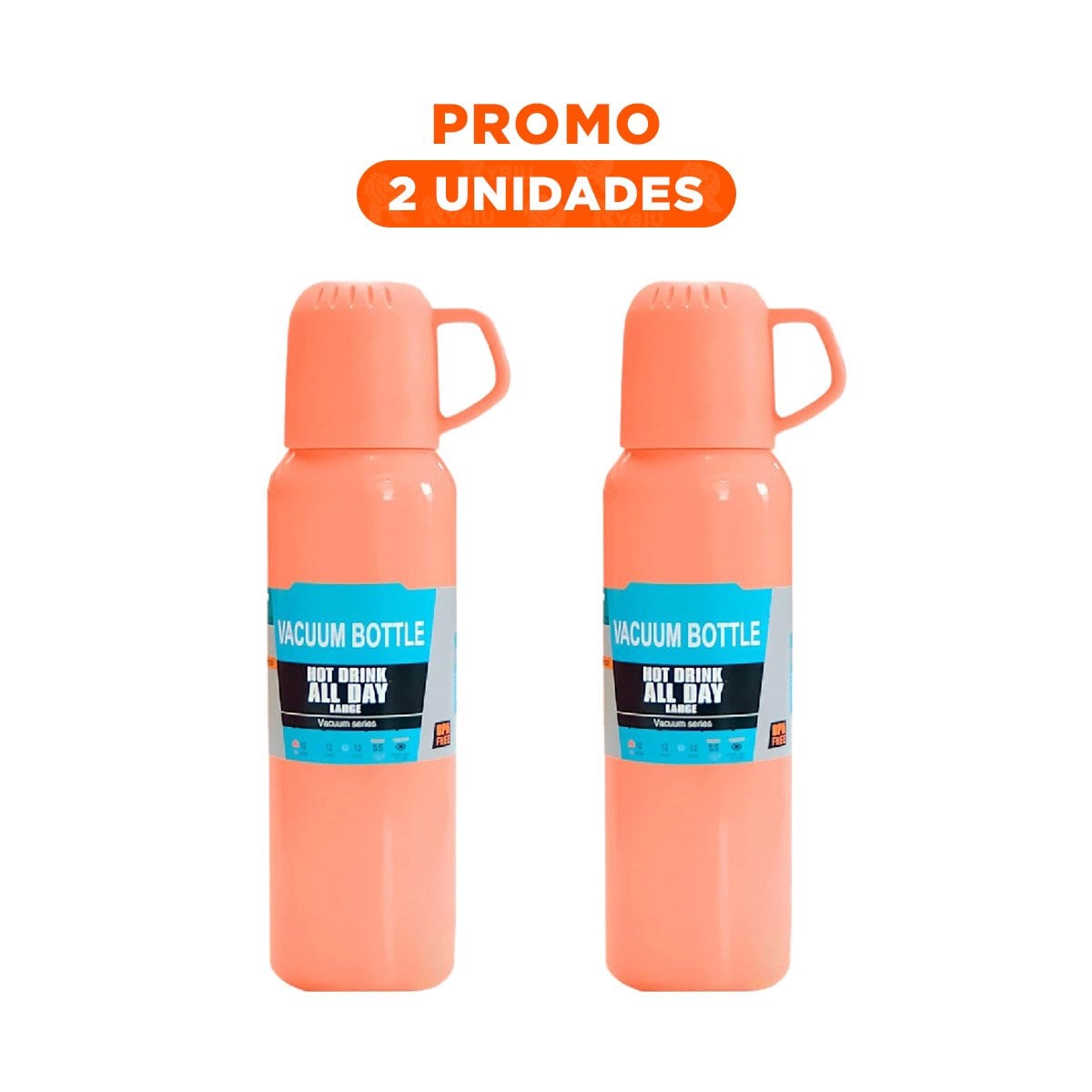 PACK2 BOTELLA PORTATIL 500 ML CON 3 TAZAS NARANJA PARA VIAJES CORTOS Y+REGALO STICKER - 1