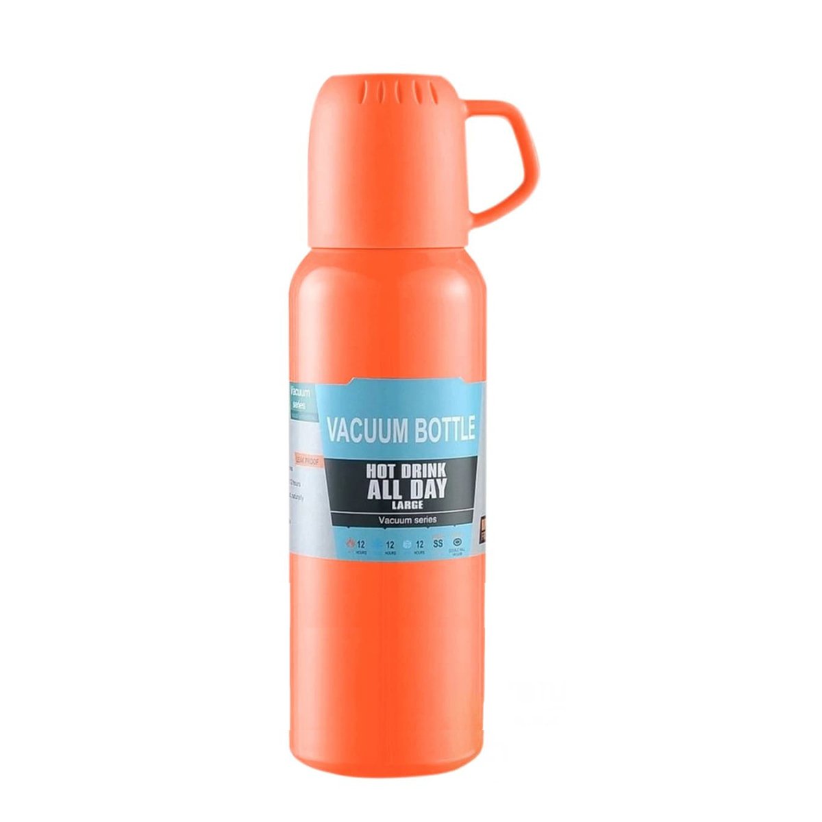 PACK2 BOTELLA PORTATIL 500 ML CON 3 TAZAS NARANJA PARA VIAJES CORTOS Y+REGALO STICKER - 2