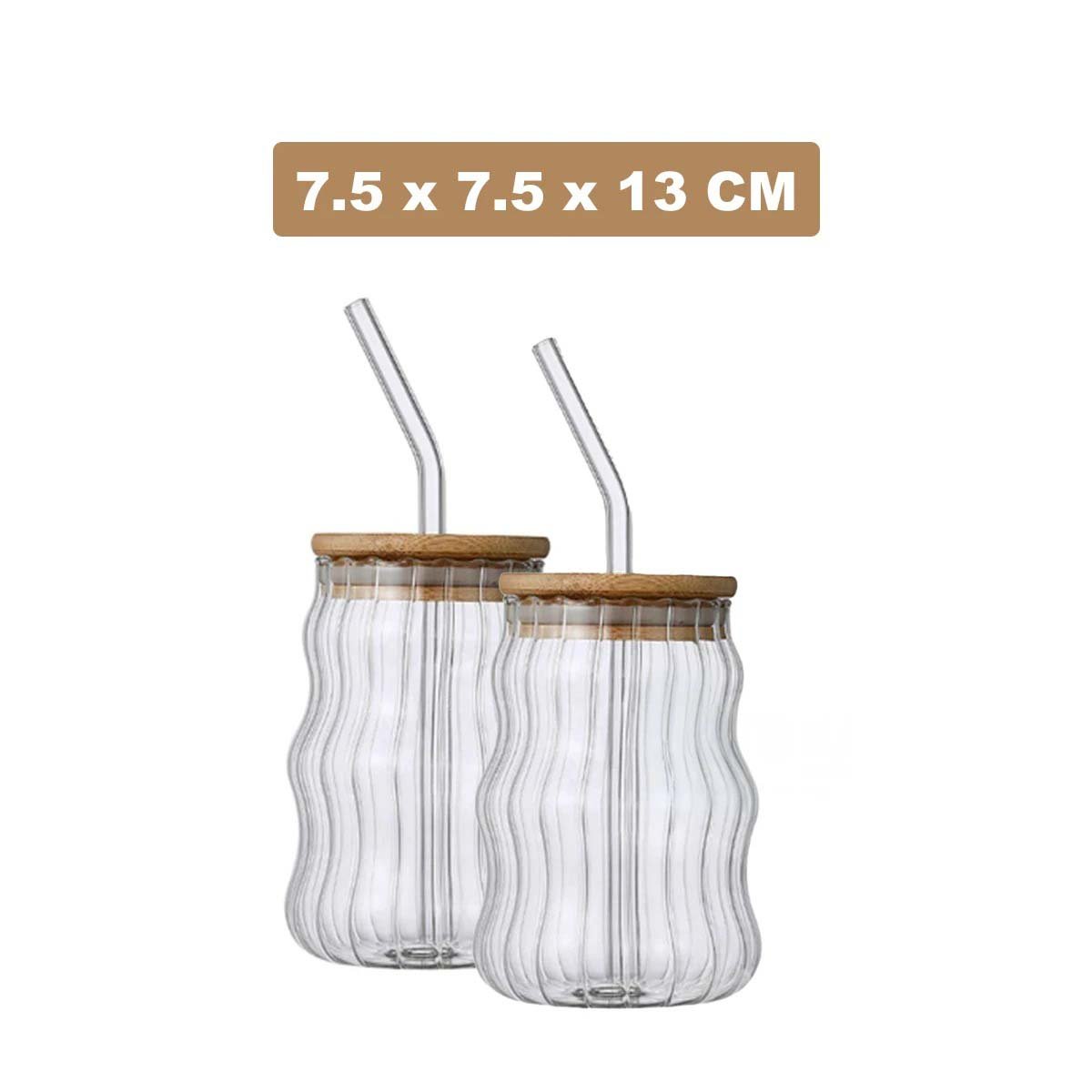 PACK4 CONTENEDOR TRANSPARENTE 500 ML DE VIDRIO CON TAPA Y SORBETE Y+REGALO STICKER - 4
