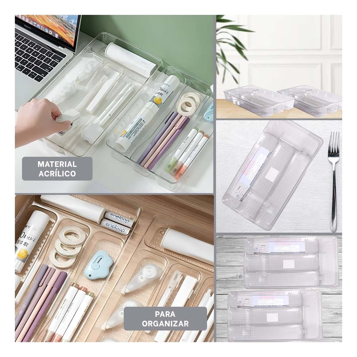 PACK2 CHAROLA PRACTICA PARA MANTENER CUBIERTOS 33X18X5CM TRANSPARENTE Y+PAPEL REGALO - 3
