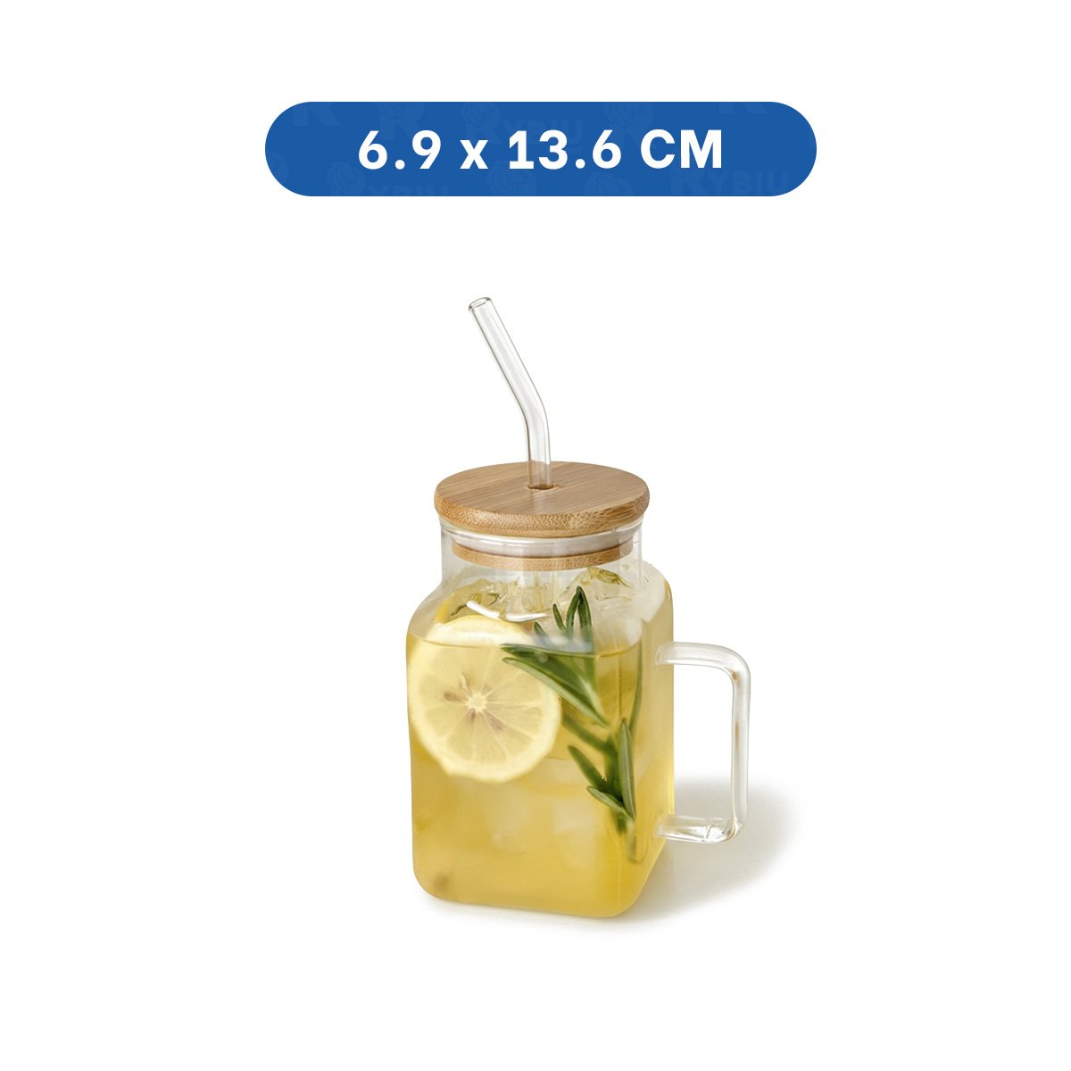 VASO TRANSPARENTE DE VIDRIO 500ML CON ASA Y TAPA CON SORBETE RECTANGULAR Y+PAPEL REGALO - 4
