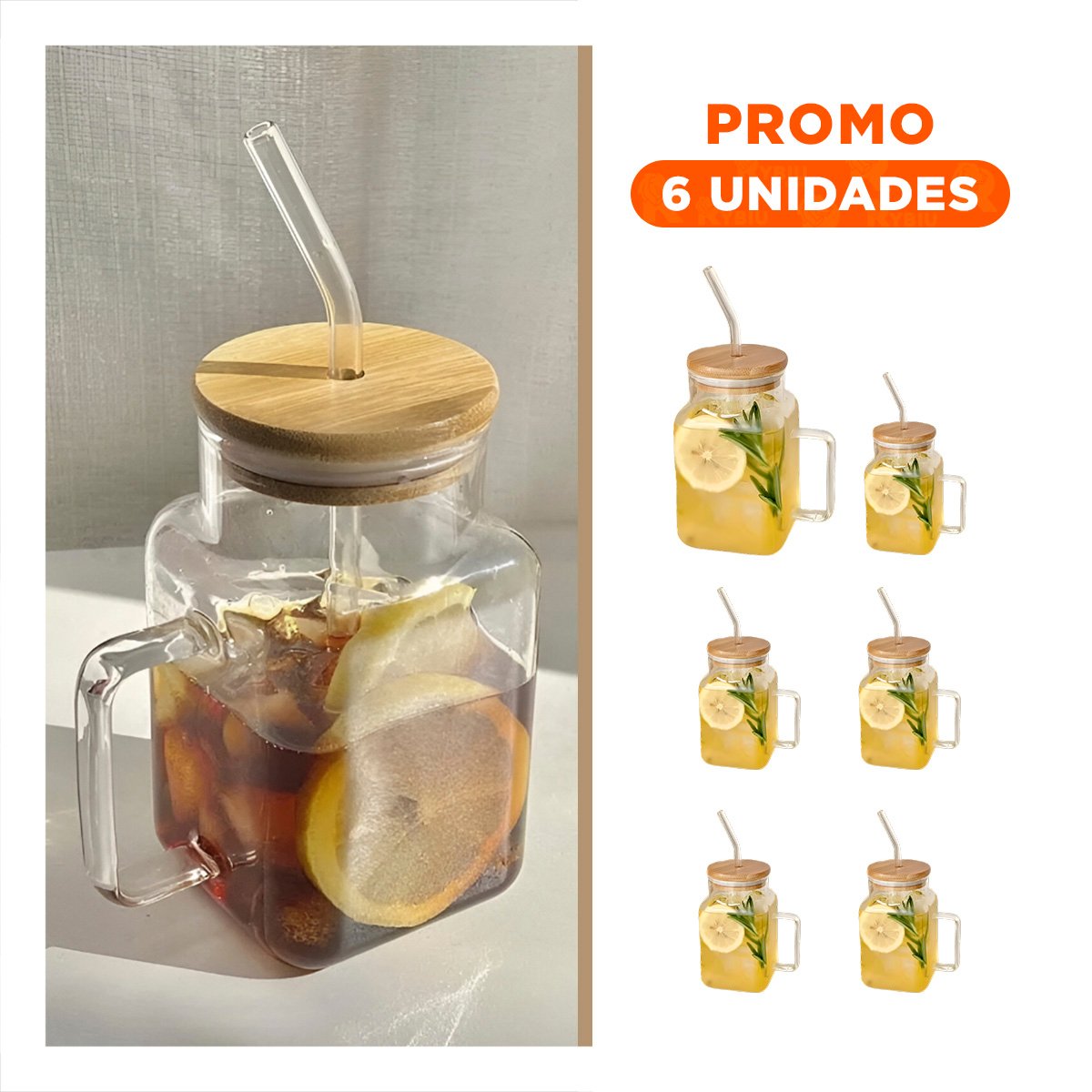 PACK6 TAZA MODERNA 500ML CON ASA DE VIDRIO Y TAPA AJUSTE PRECISO Y+REGALO STICKER - 1