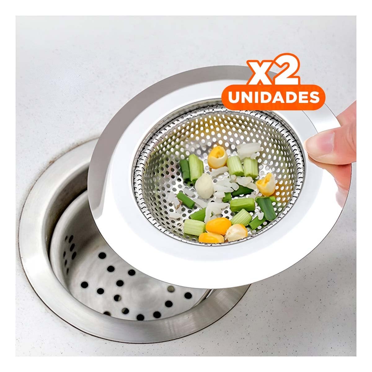 PACK2 COLADOR ANTIRESIDUOS 5,4 CM PLATEADO PARA LAVADERO Y+PAPEL REGALO - 1