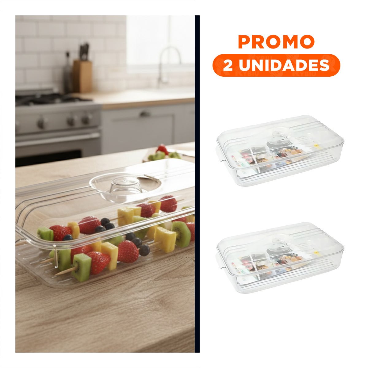 PACK2 CONTENEDOR DE COCINA CON ASAS PEQUEÑAS 30X16X7CM TRANSPARENTE Y+REGALO STICKER - 1