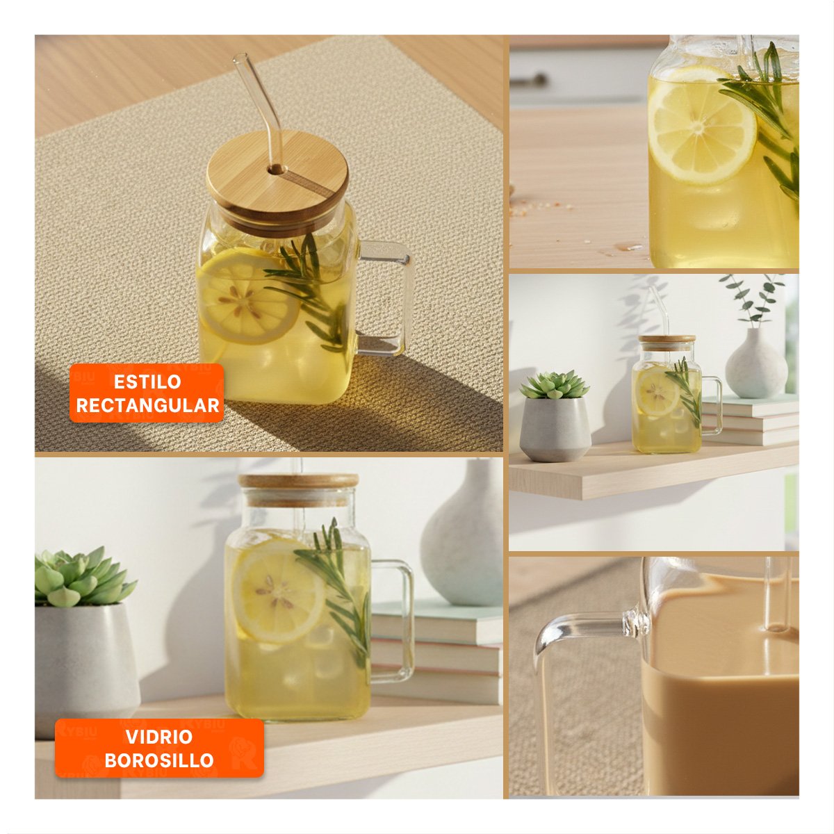 PACK2 JARRO TRANSPARENTE 500ML DE VIDRIO CON ASA ERGONOMICA Y SORBETE Y+PAPEL REGALO - 3