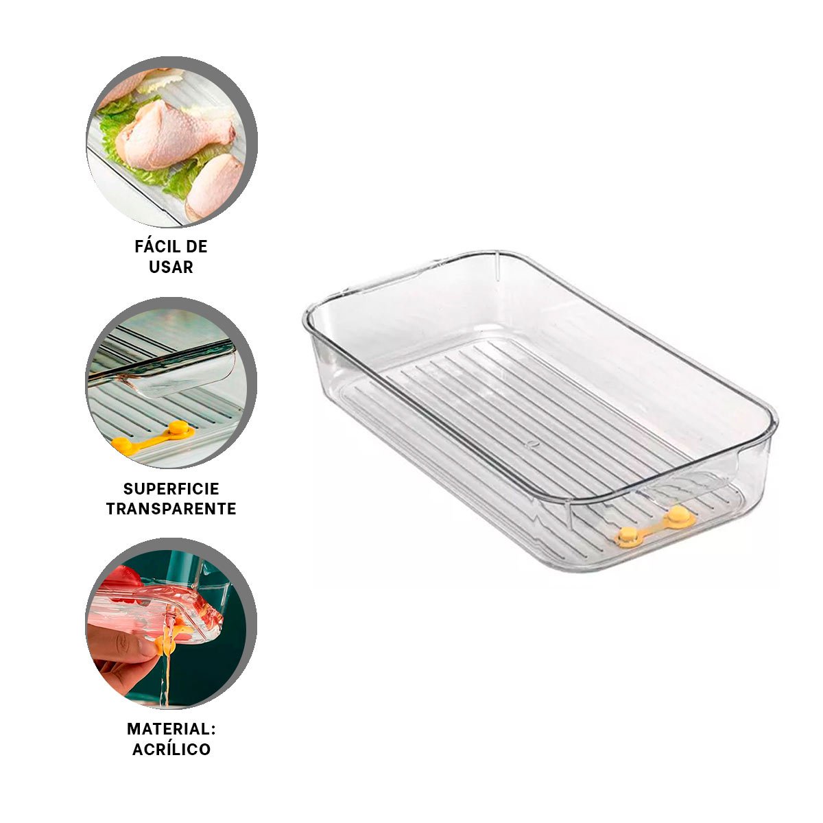 BANDEJA TRANSPARENTE PARA FRUTAS Y VERDURAS CON DRENAJE 30X16X7CM TRANSPARENTE Y+PAPEL REGALO - 5
