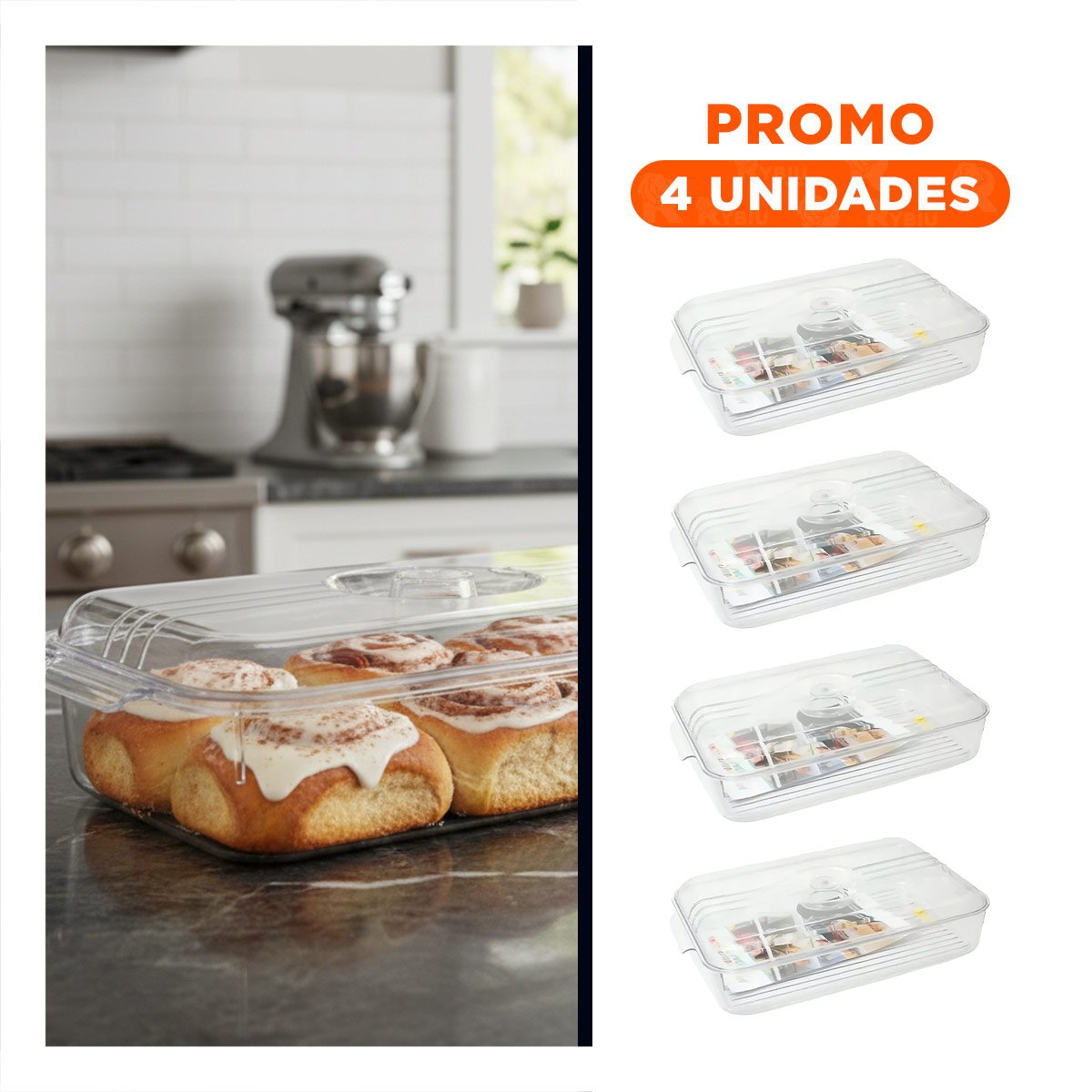 PACK4 CONTENEDOR MULTIUSO PARA REFRIGERADOR 30X16X7CM TRANSPARENTE - 1