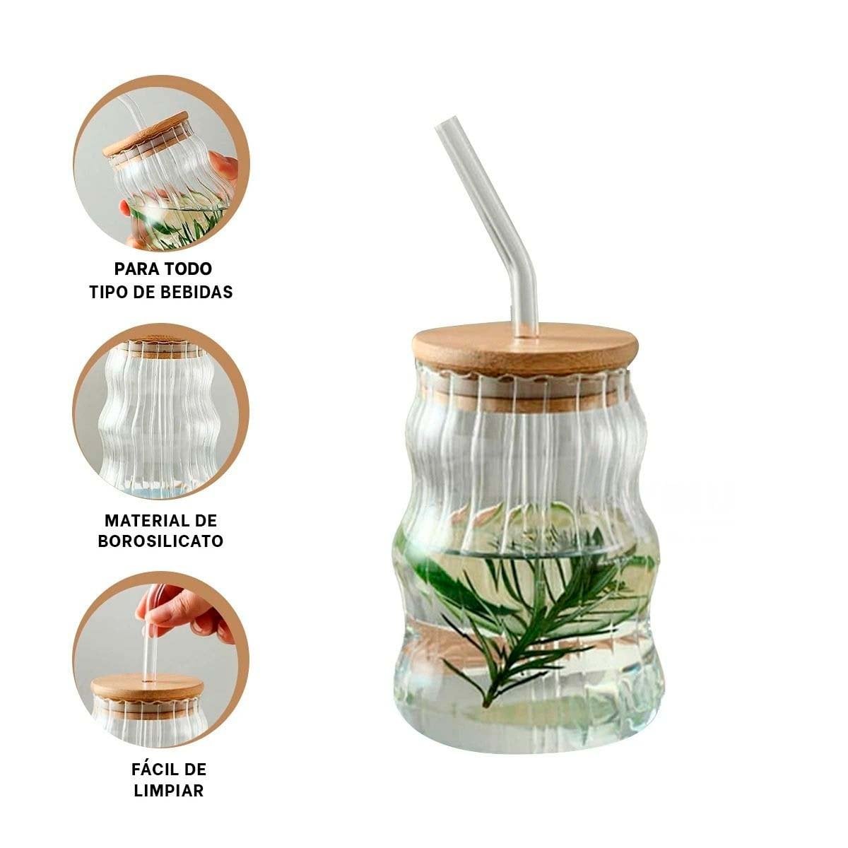 JARRO DE VIDRIO 500 ML CON TAPA RESISTENTE Y SORBETE TRANSPARENTE Y+POST IT - 5