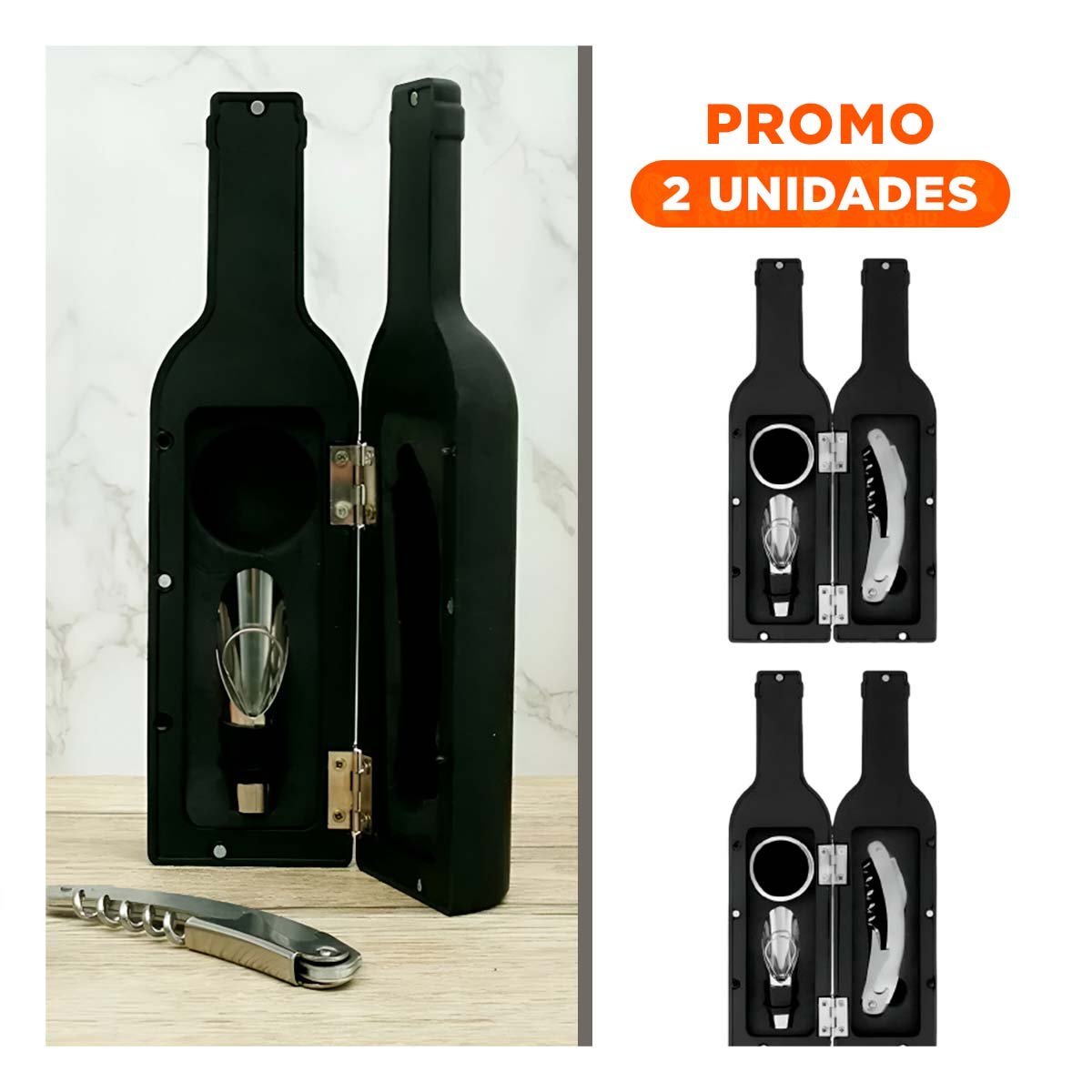 PACK2 JUEGO SACA CORCHO PEQUENO 4 PIEZAS NEGRO MODERNO PARA HOGAR Y EVENTOS Y+REGALO STICKER - 1