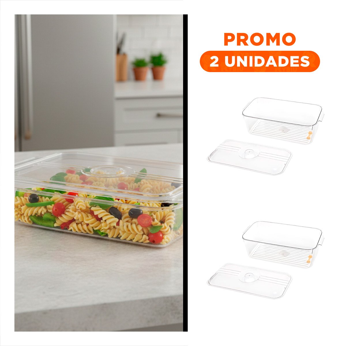 PACK2 DEPOSITO DRENANTE PARA FRUTAS RECIEN LAVADAS 30X16X10CM TRANSPARENTE Y+REGALO STICKER - 1