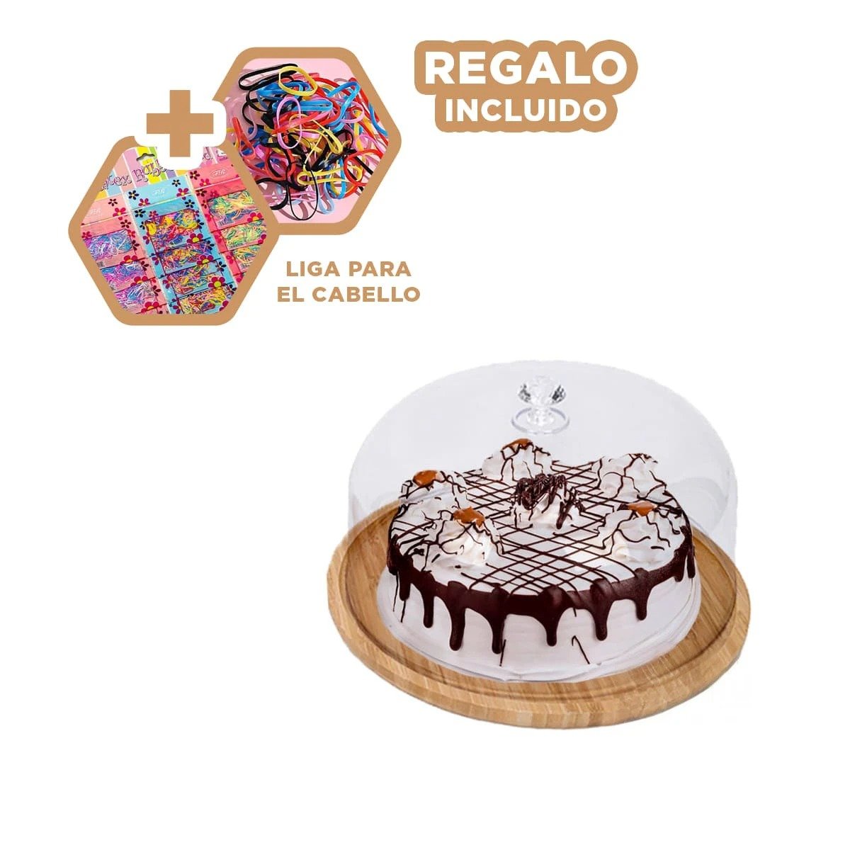 SOPORTE PARA TARTAS CIRCULAR CON TAPA 28CM HOGAR DECORACION FIESTA BLANCO Y+LIGAS REGALO - 2