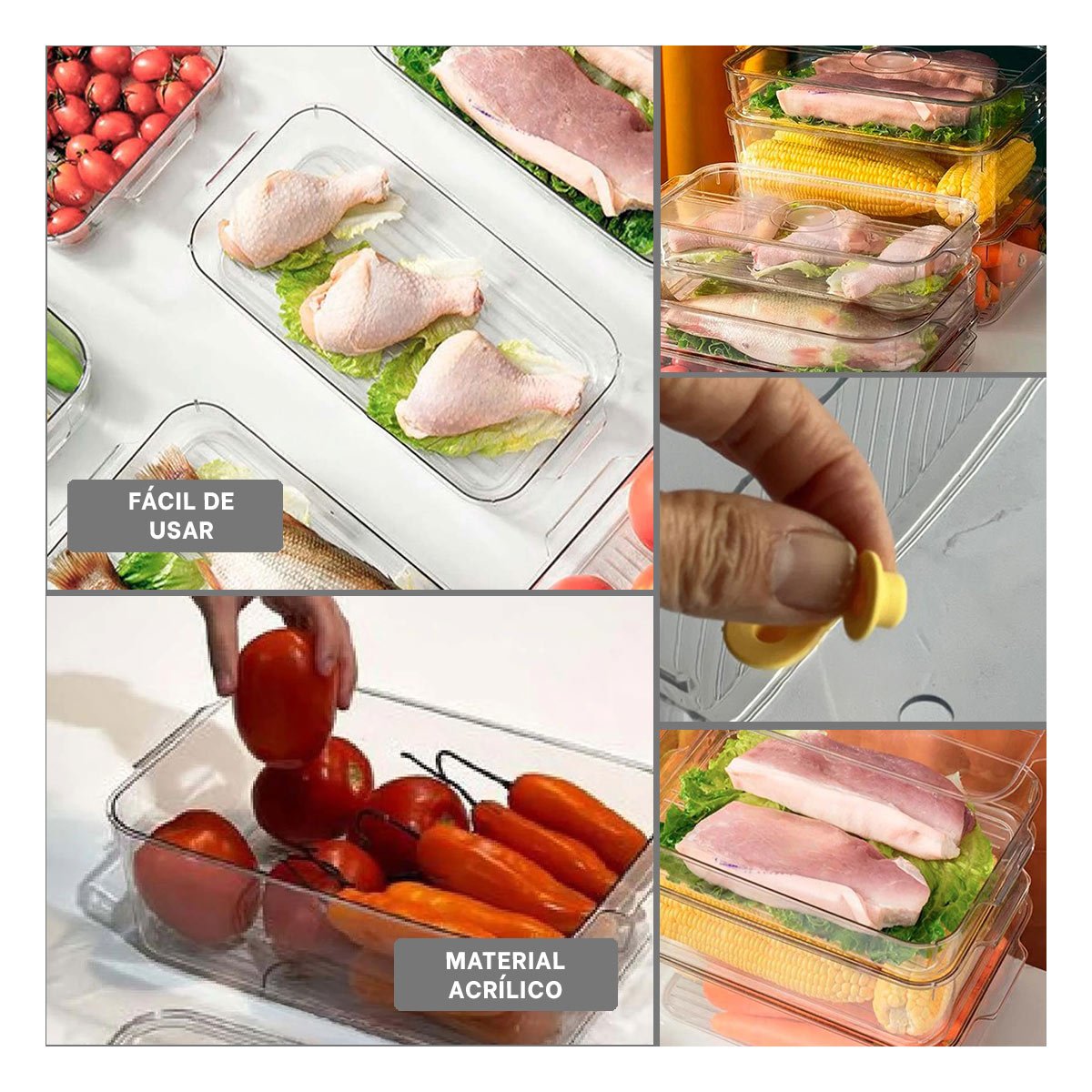PACK6 CONTENEDOR RECTANGULAR PARA REFRIGERADOR 30X16X6CM TRANSPARENTE Y+PAPEL REGALO - 3