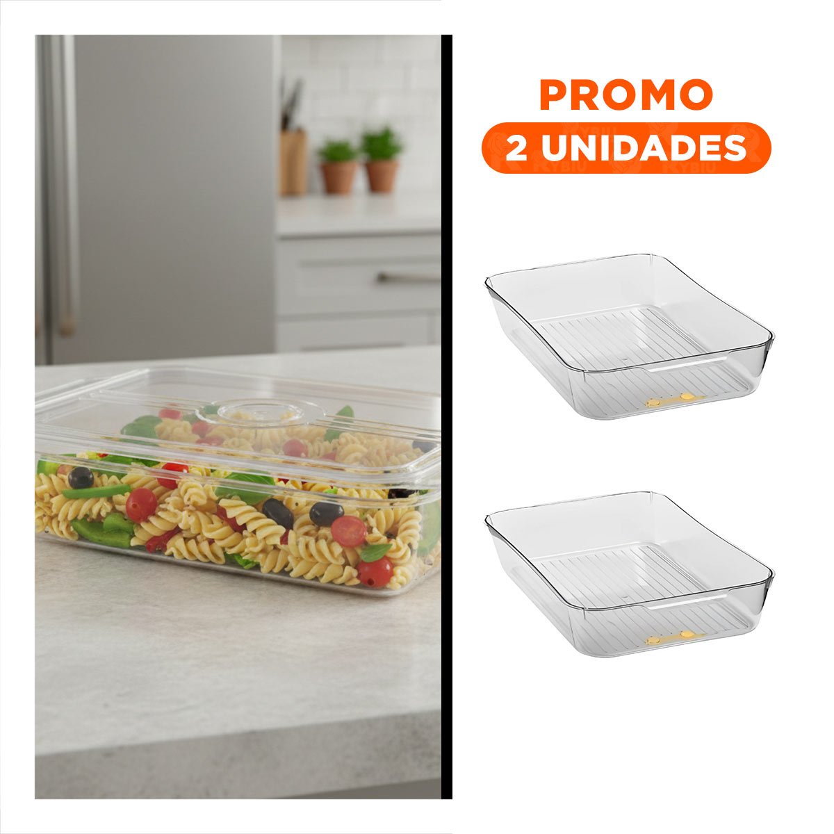 PACK2 PORTA ALIMENTOS TRANSPARENTE DE COCINA 32X20X5CM TRANSPARENTE Y+REGALO STICKER - 1