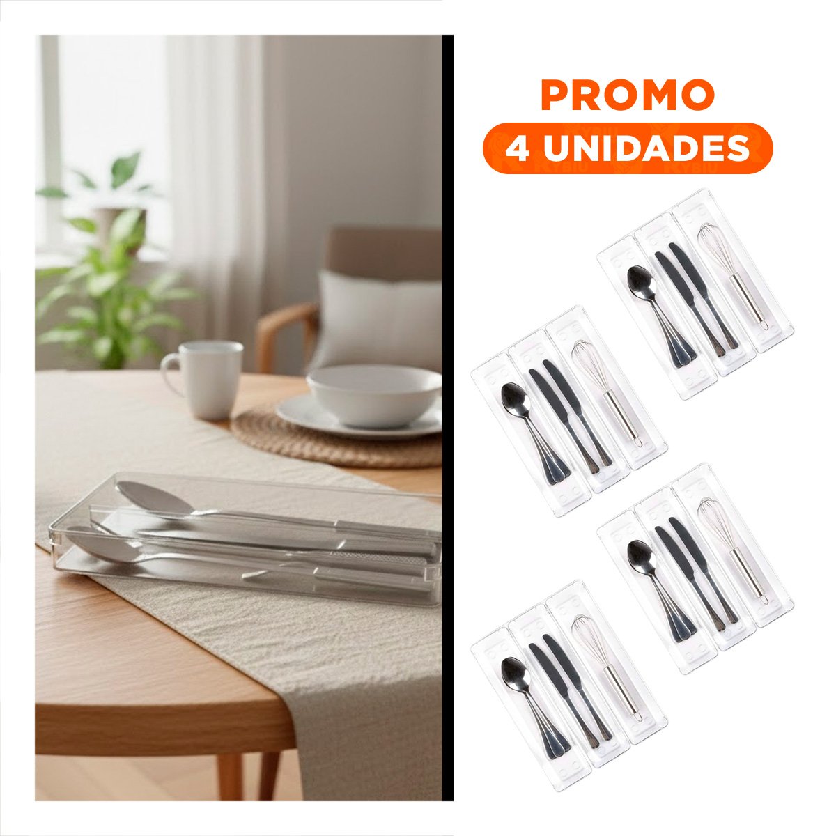 PACK4 CHAROLA COMPACTA QUE OPTIMIZA ESPACIOS 27X18X5CM TRANSPARENTE - 1