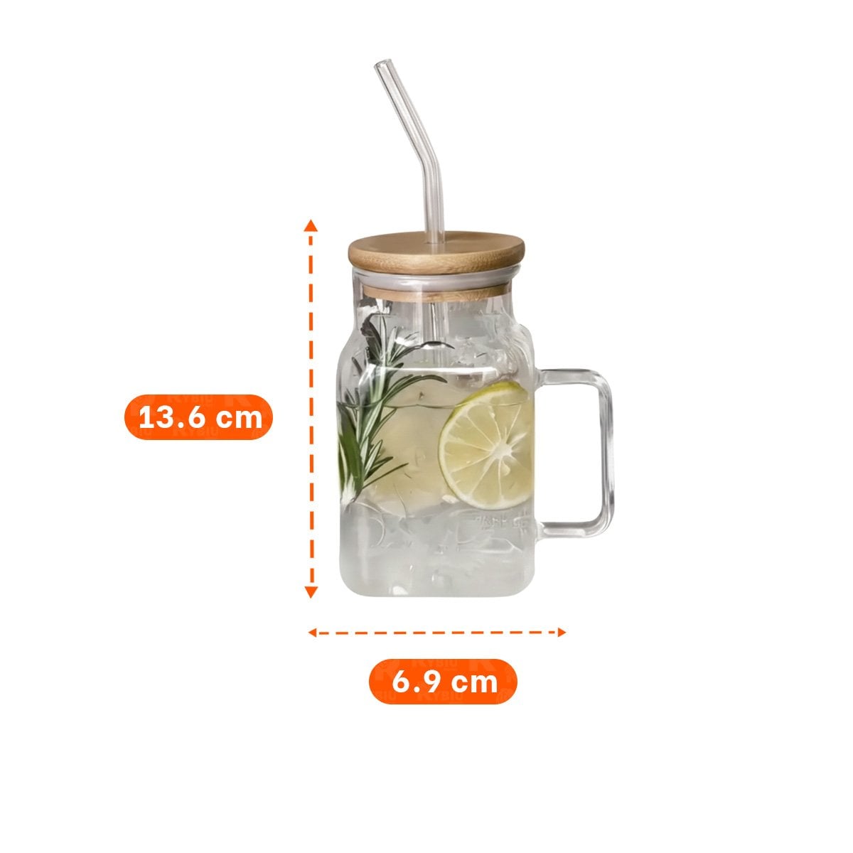VASO ANCHO DE VIDRIO 500ML CON ASA RESISTENTE TAPA Y SORBETE Y+REGALO STICKER - 4
