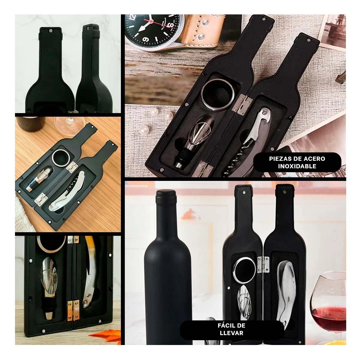 BOTELLA SACA CORCHO PEQUENO 4 PIEZAS NEGRO ELEGANTE PARA HOGAR Y CELEBRACIONES Y+POST IT - 2