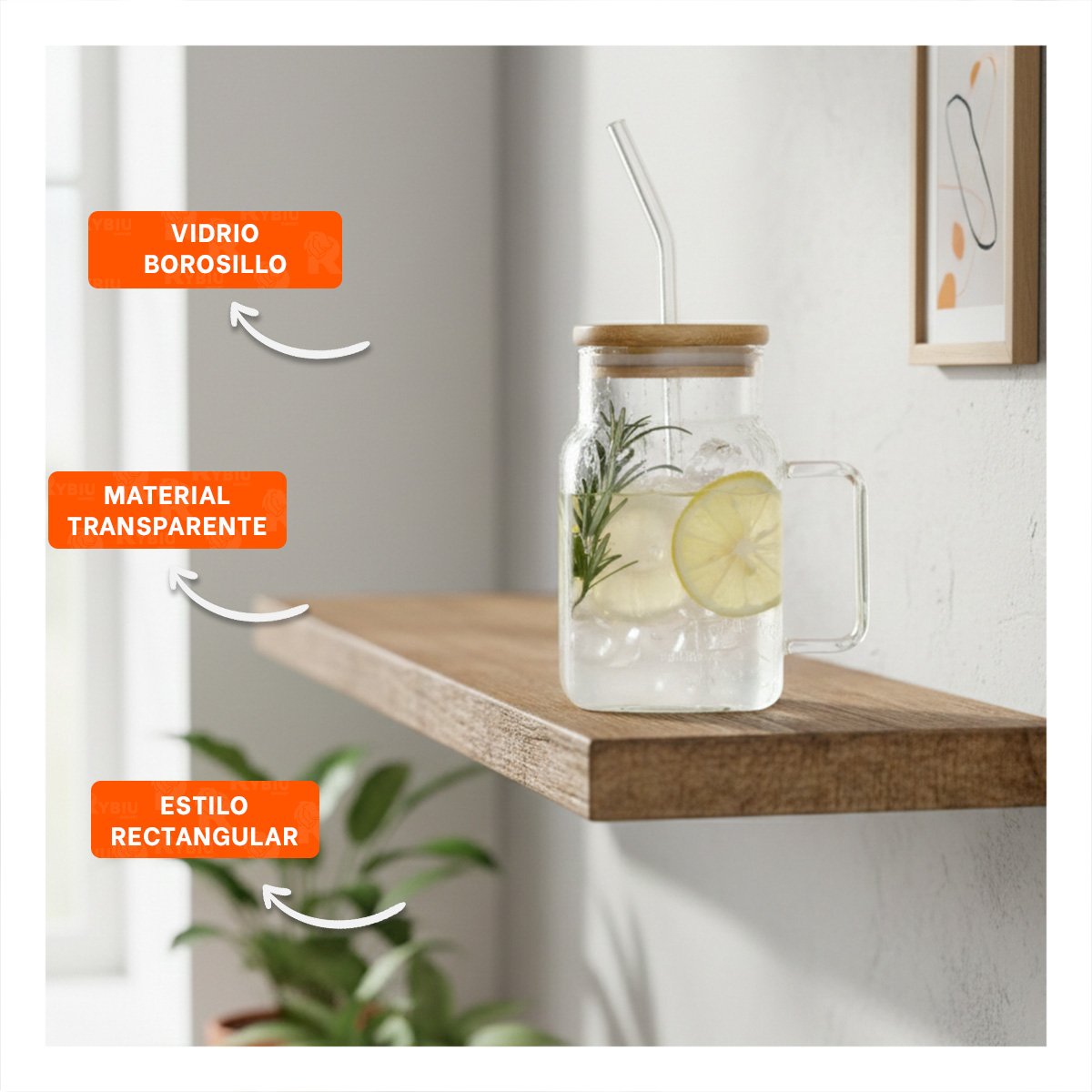 PACK12 TAZON RECTANGULAR ANCHO 500ML CON ASA Y SORBETE Y+REGALO STICKER - 3
