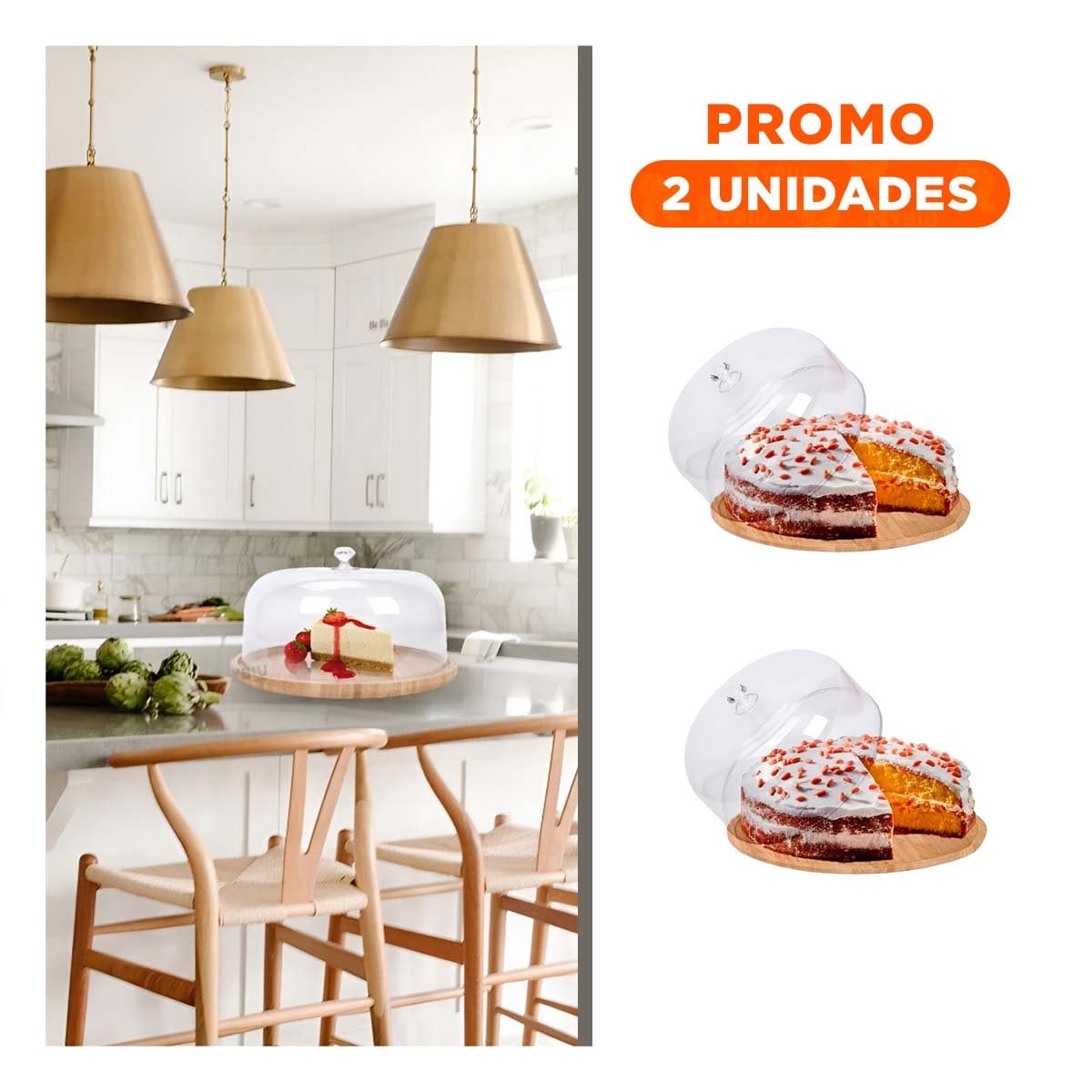 PACK2 BASE PARA DULCES CIRCULAR CON TAPA 28CM HOGAR DECORACION CASA LED BLANCO Y+REGALO STICKER - 1