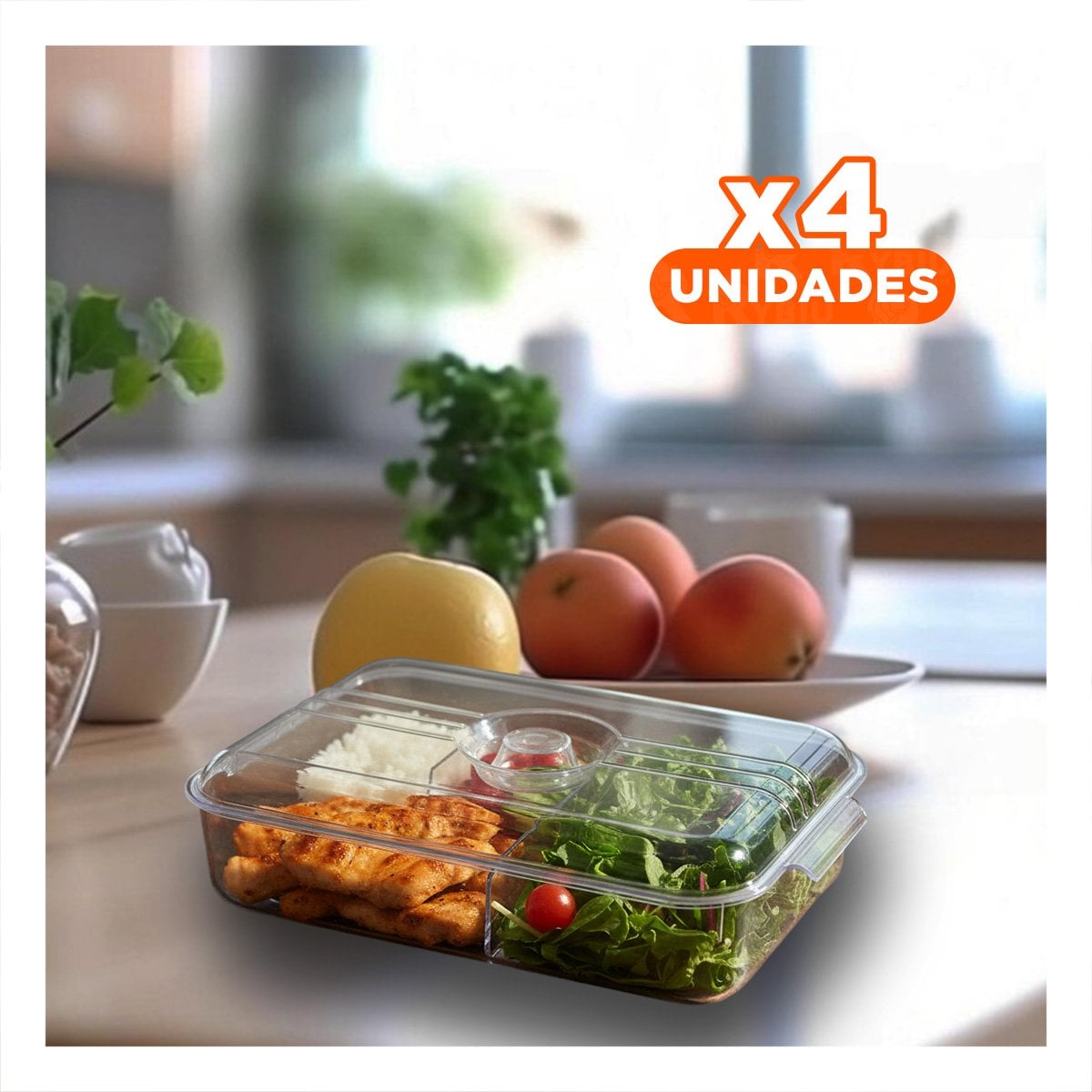 PACK4 CONTENEDOR DE ACRILICO PARA FRUTAS CON DRENAJE 30X16X6CM TRANSPARENTE Y+REGALO STICKER - 1
